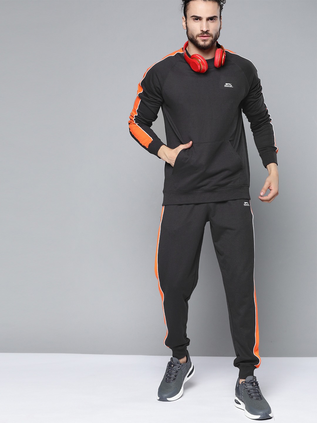 Clothing Tracksuits | Slazenger Men Charcoal Grey & Orange Solid Tracksuit - RA88765