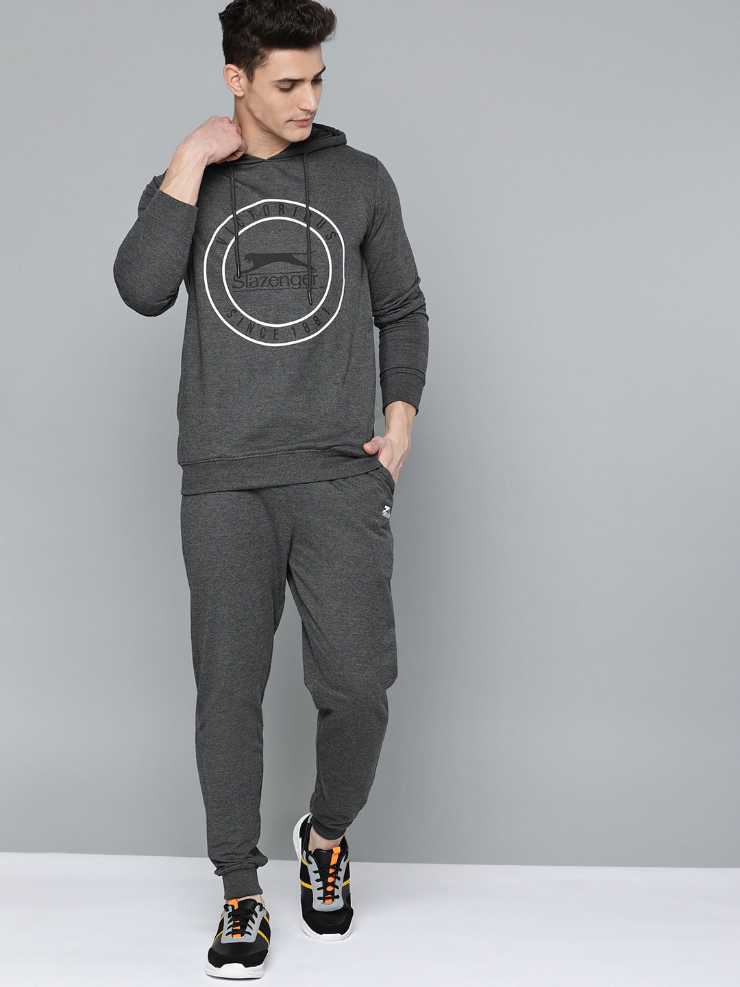Clothing Tracksuits | Slazenger Men Charcoal Grey Brand Logo Printed Tracksuit - KY04715