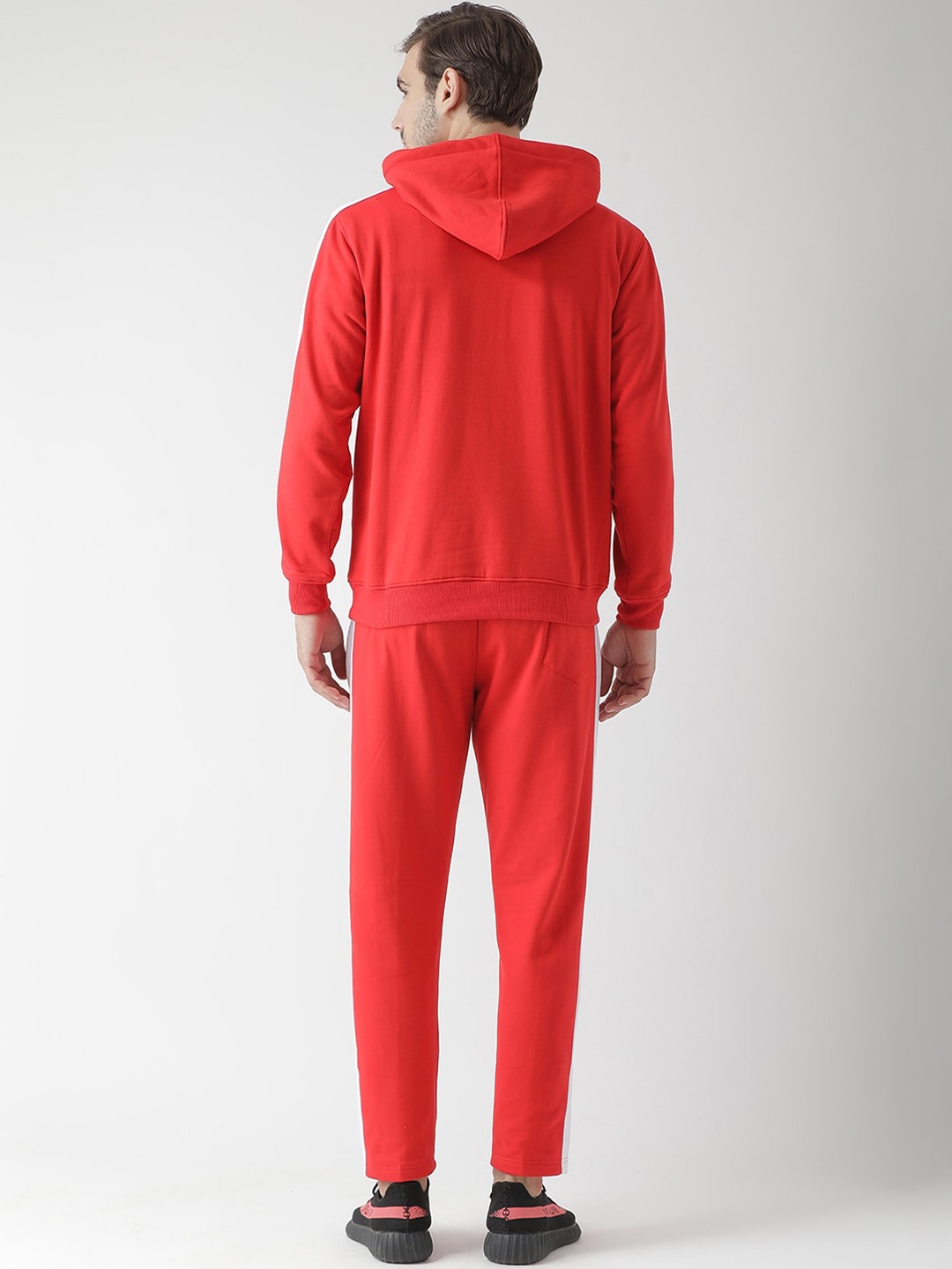 Clothing Tracksuits | GRIFFEL Men Red Solid Hooded Cotton Tracksuit - WU58574