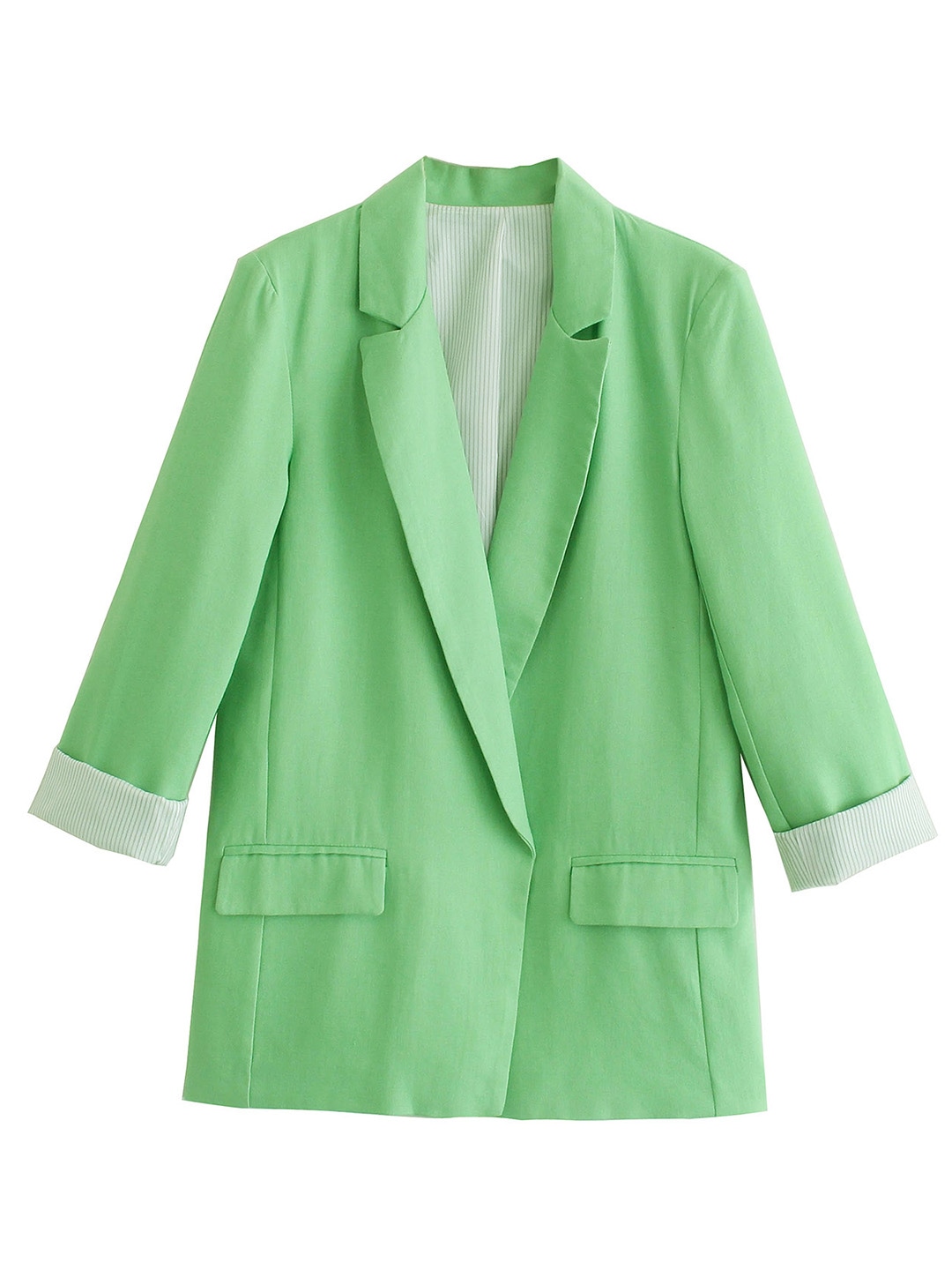 Clothing Blazers | URBANIC Women Green Solid Cotton Front Open Blazer - WV51862