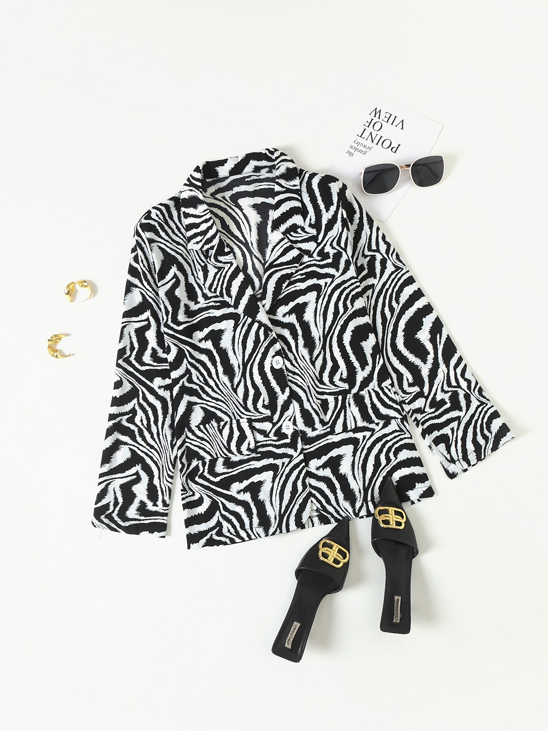 Clothing Blazers | URBANIC Women Black & White Animal Print Lapel Collar Blazer - ZT18586