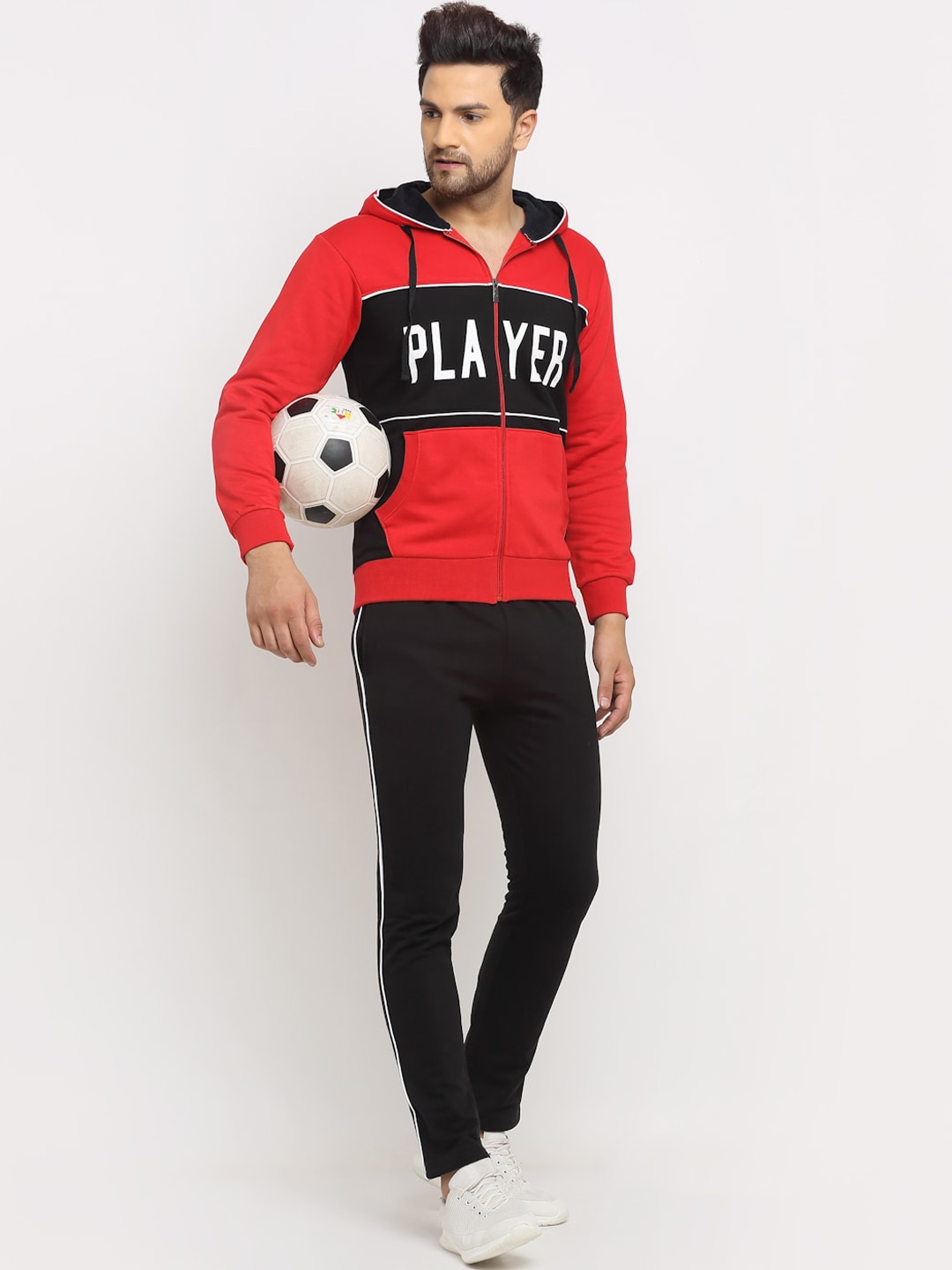 Clothing Tracksuits | WILD WEST Men Red & Black Colourblocked Cotton Tracksuit - VH31721