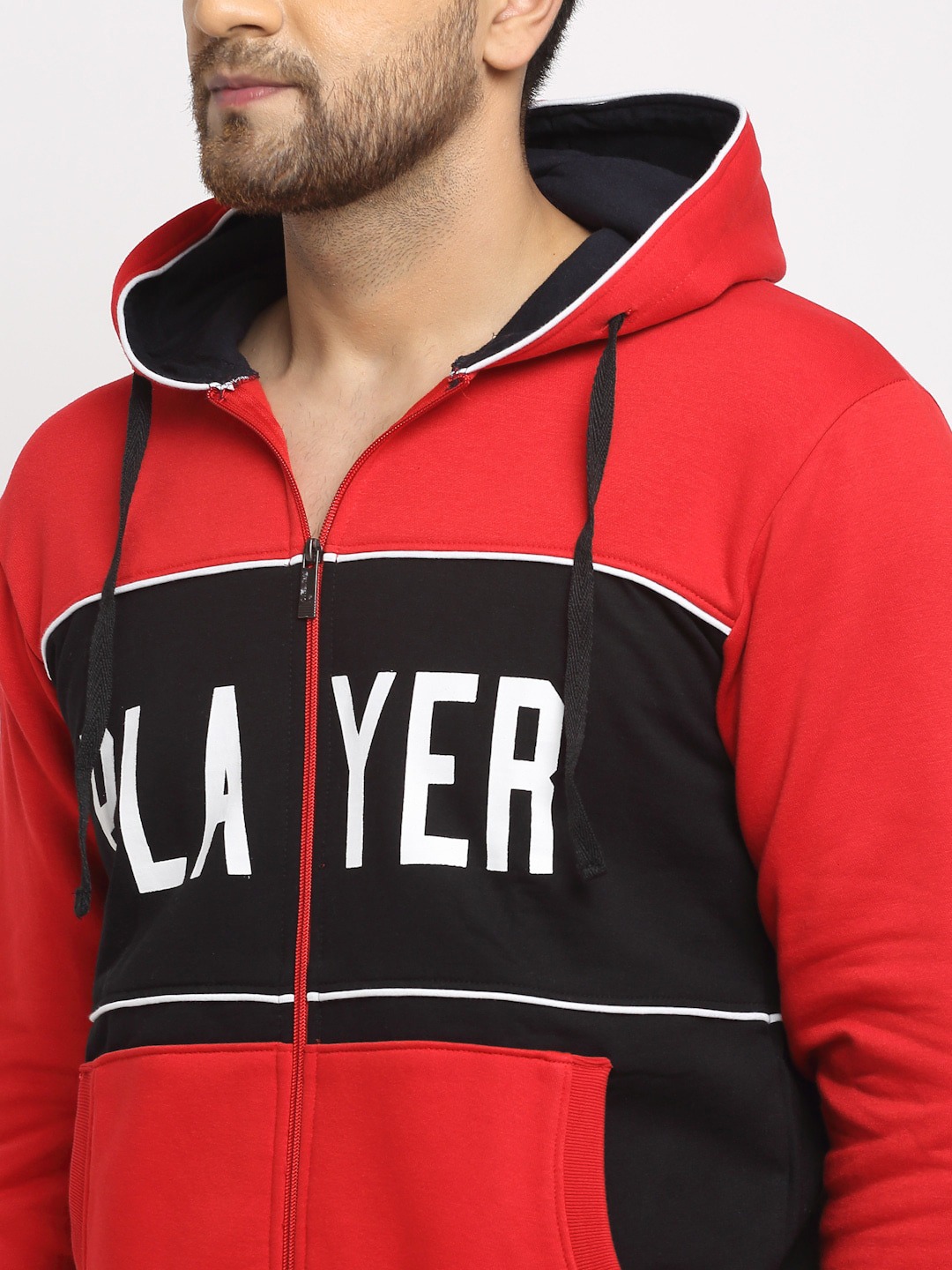 Clothing Tracksuits | WILD WEST Men Red & Black Colourblocked Cotton Tracksuit - VH31721