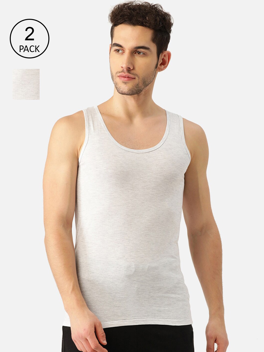 Clothing Innerwear Vests | ROMEO ROSSI Men Grey Pack of 2 Cotton Innerwear Vests - NT61167