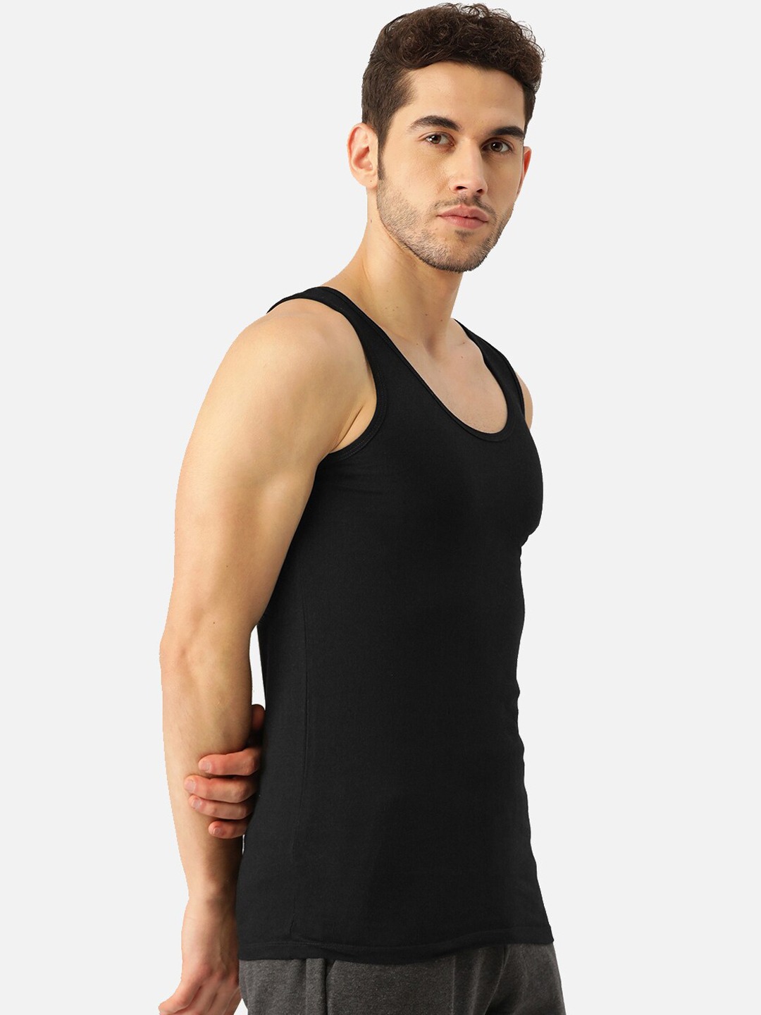 Clothing Innerwear Vests | ROMEO ROSSI Pack of 2 Black Solid Innerwear Vest - PQ52980