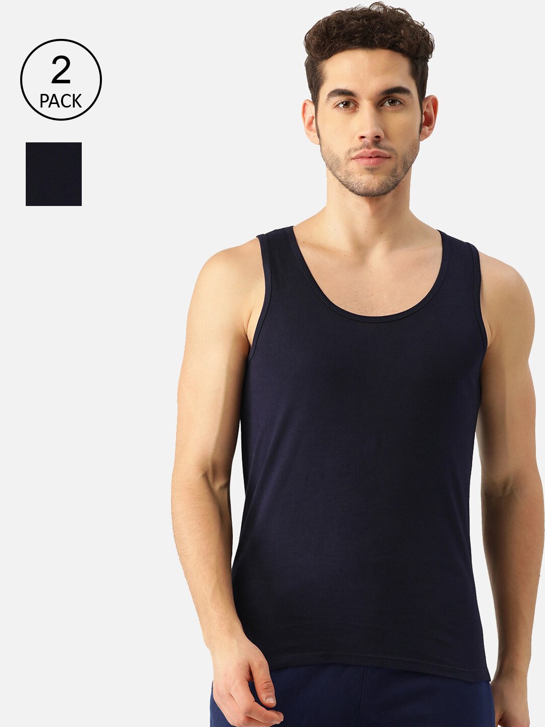 Clothing Innerwear Vests | ROMEO ROSSI Pack Of 2 Men Navy Blue Cotton Innerweare Vests - JI29613