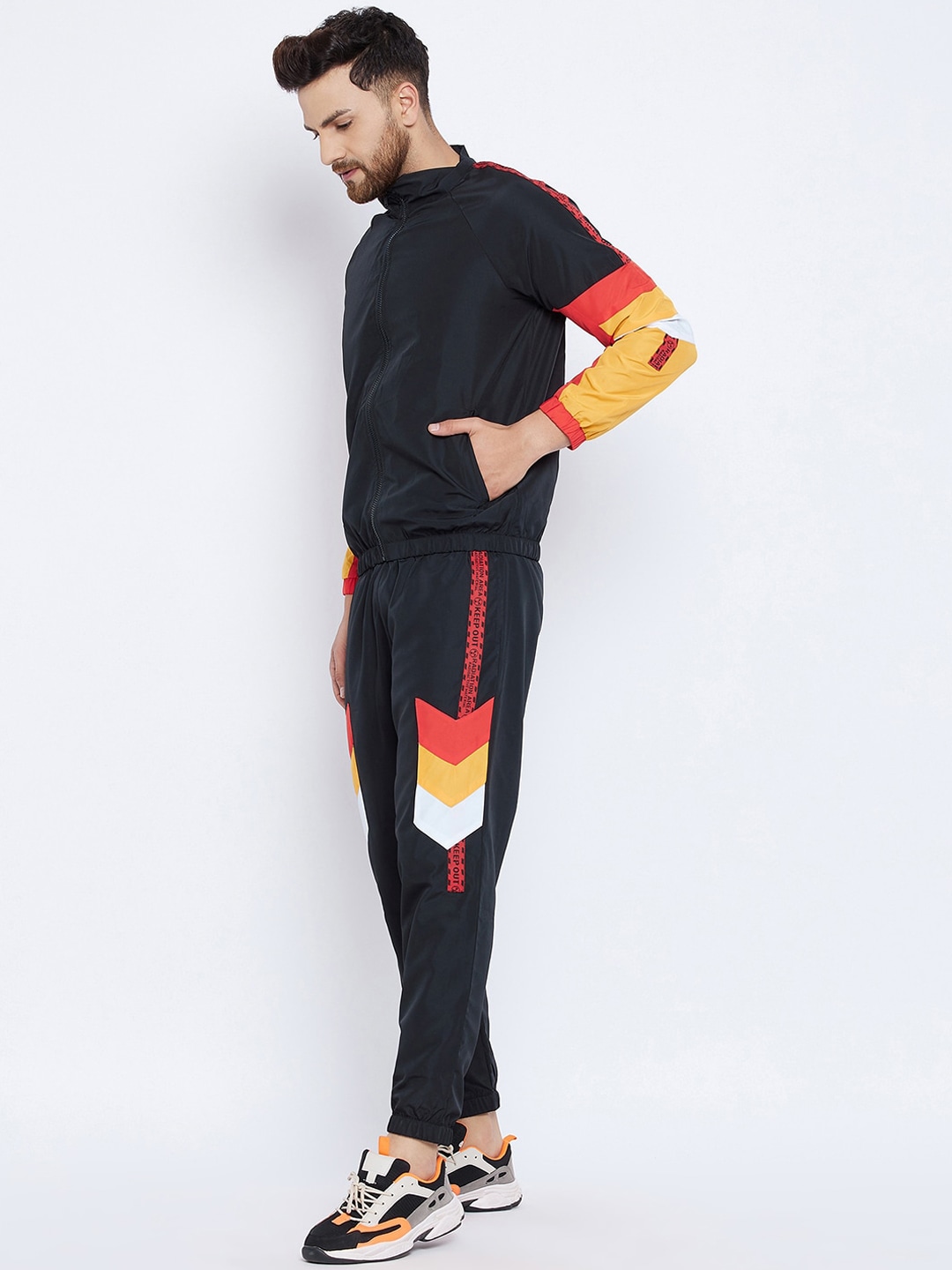 Clothing Tracksuits | FUGAZEE Men Black Colourblocked Cut and Sew Taped Wind Cheater Tracksuit - NJ40178