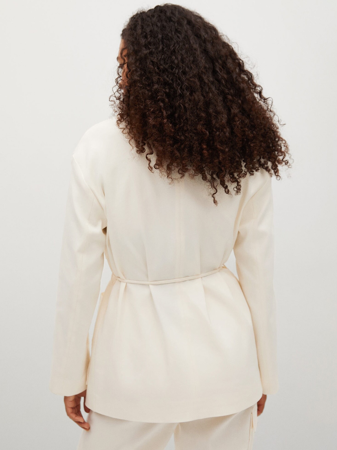 Clothing Blazers | MANGO Women Off-White Solid Overcoat & Belt - QD69116