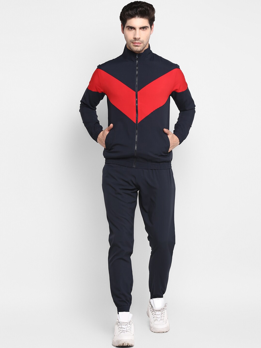 Clothing Tracksuits | OFF LIMITS Men Navy Blue & Red Colourblocked Tracksuits - NE36533