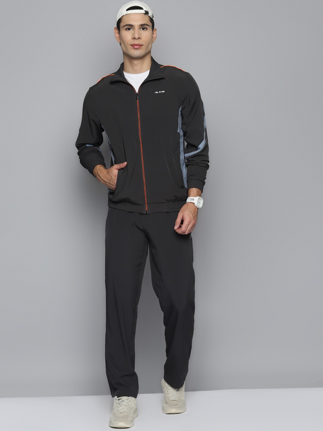 Clothing Tracksuits | Alcis Men Charcoal Grey Solid Tracksuits - LR80262
