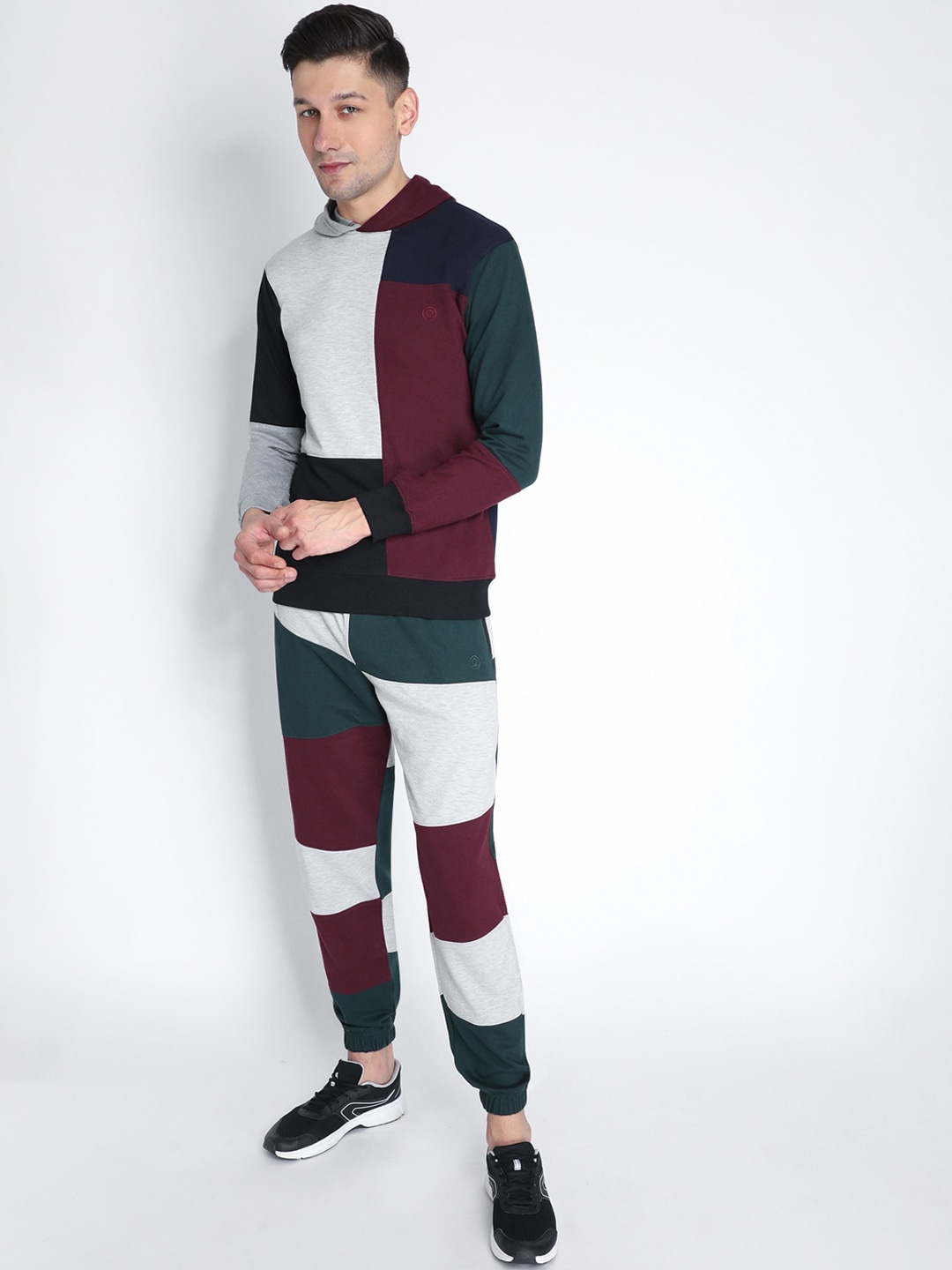 Clothing Tracksuits | Chkokko Men Grey & Black Colourblocked Track Suit - MP46646