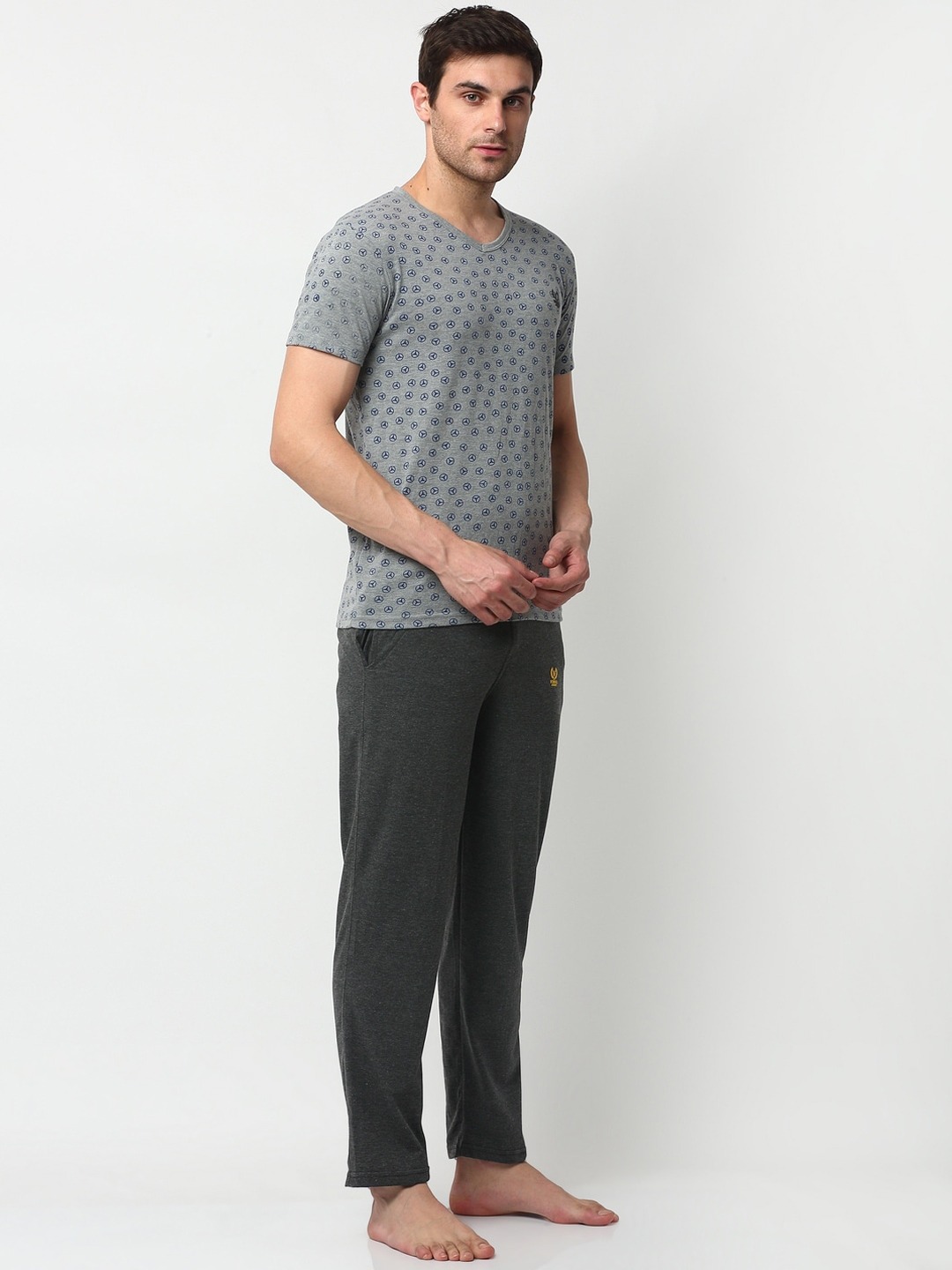 Clothing Tracksuits | Vimal Jonney Men Grey Printed Cotton Blend Track Suit - PD68524