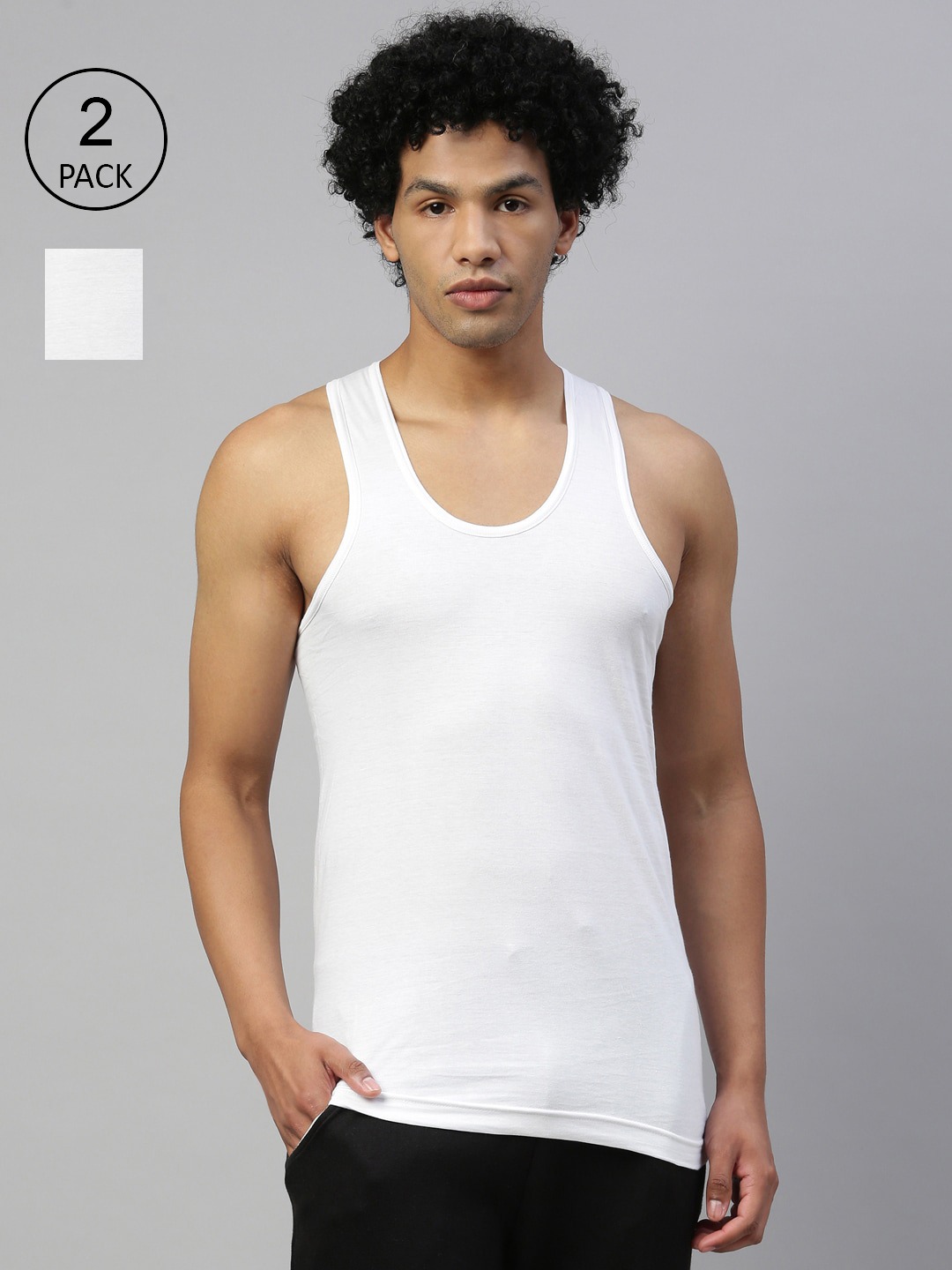 Clothing Innerwear Vests | DIXCY SCOTT MAXIMUS Men Pack Of 2 White Pure Cotton Gym Vest - CP85349