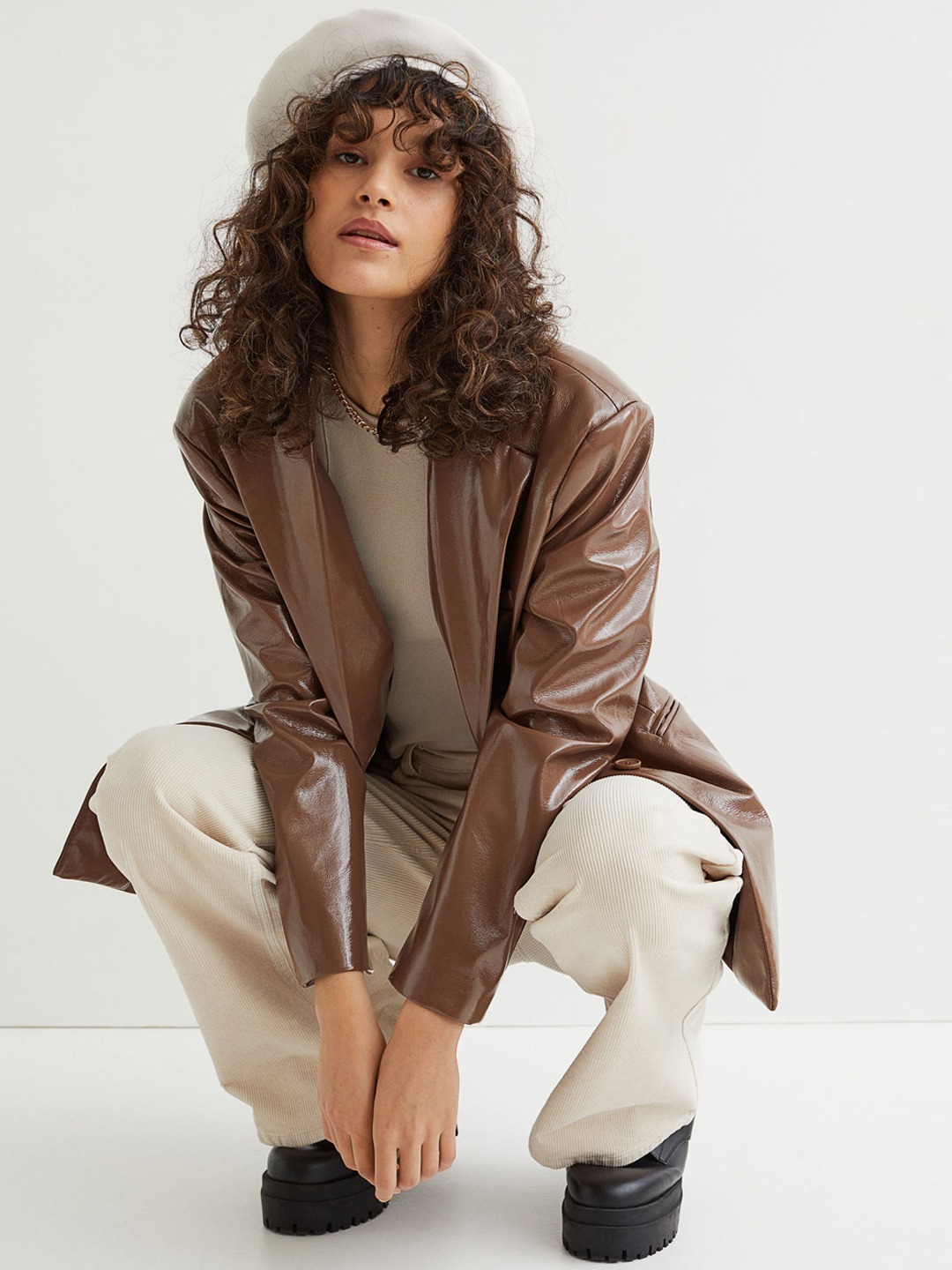 Clothing Blazers | H&M Women Brown Imitation Leather Jacket - QT36840