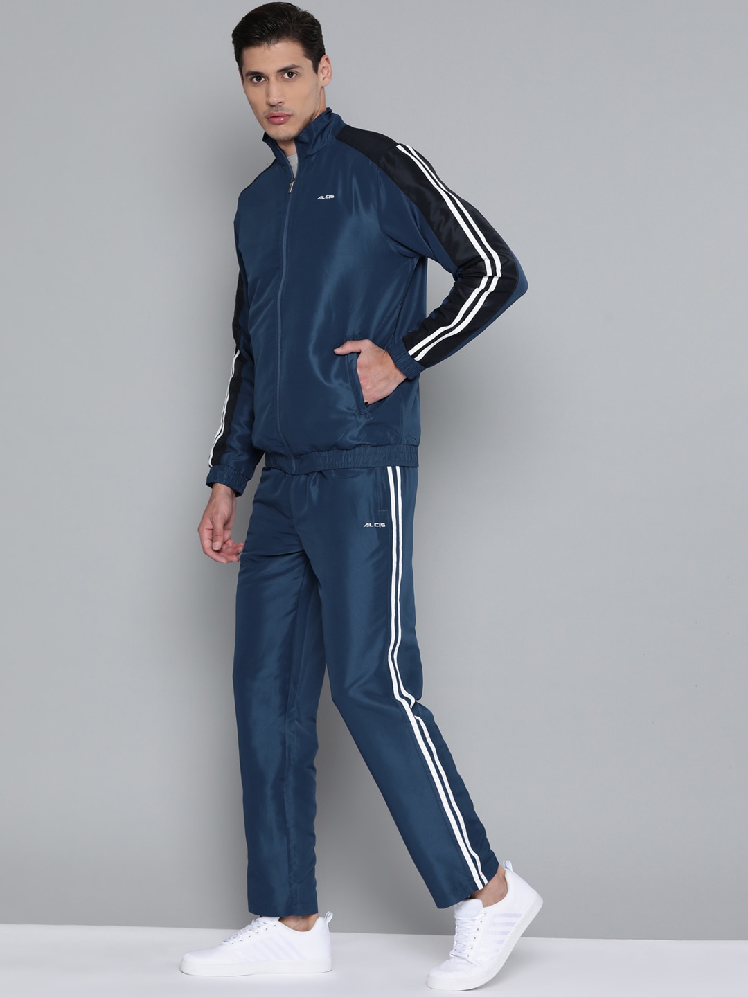 Clothing Tracksuits | Alcis Men Teal Blue Solid Tracksuit With Side Taping on Sleeves - OF22577