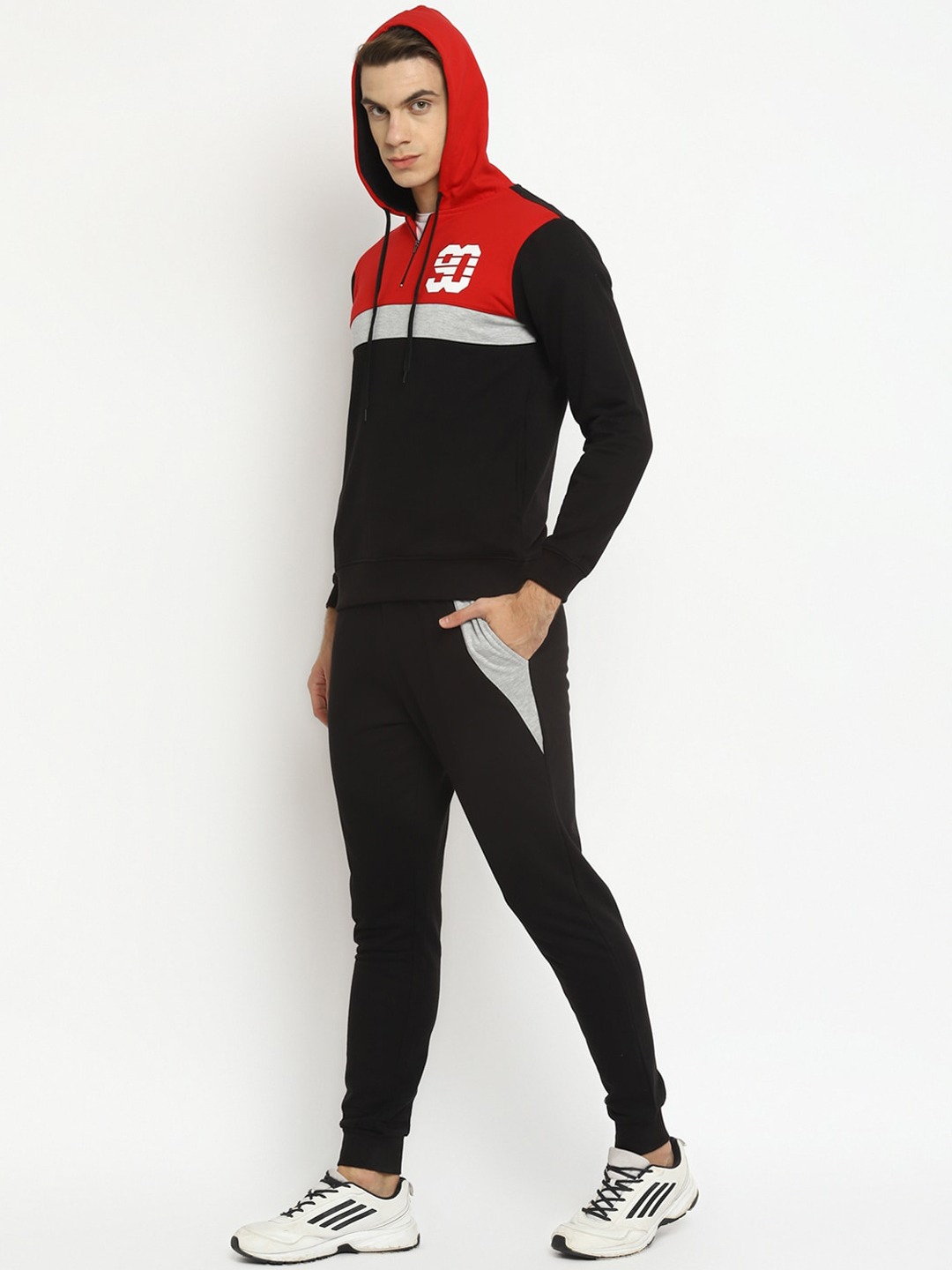 Clothing Tracksuits | OFF LIMITS Men Black & Red Colourblocked Hooded Tracksuit - ZD85029