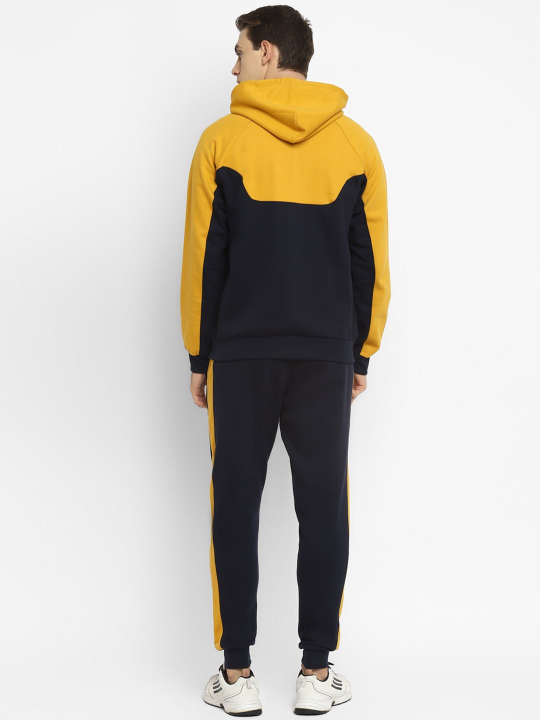 Clothing Tracksuits | OFF LIMITS Men Navy Blue & Yellow Colourblocked Hooded Tracksuit - RP80234