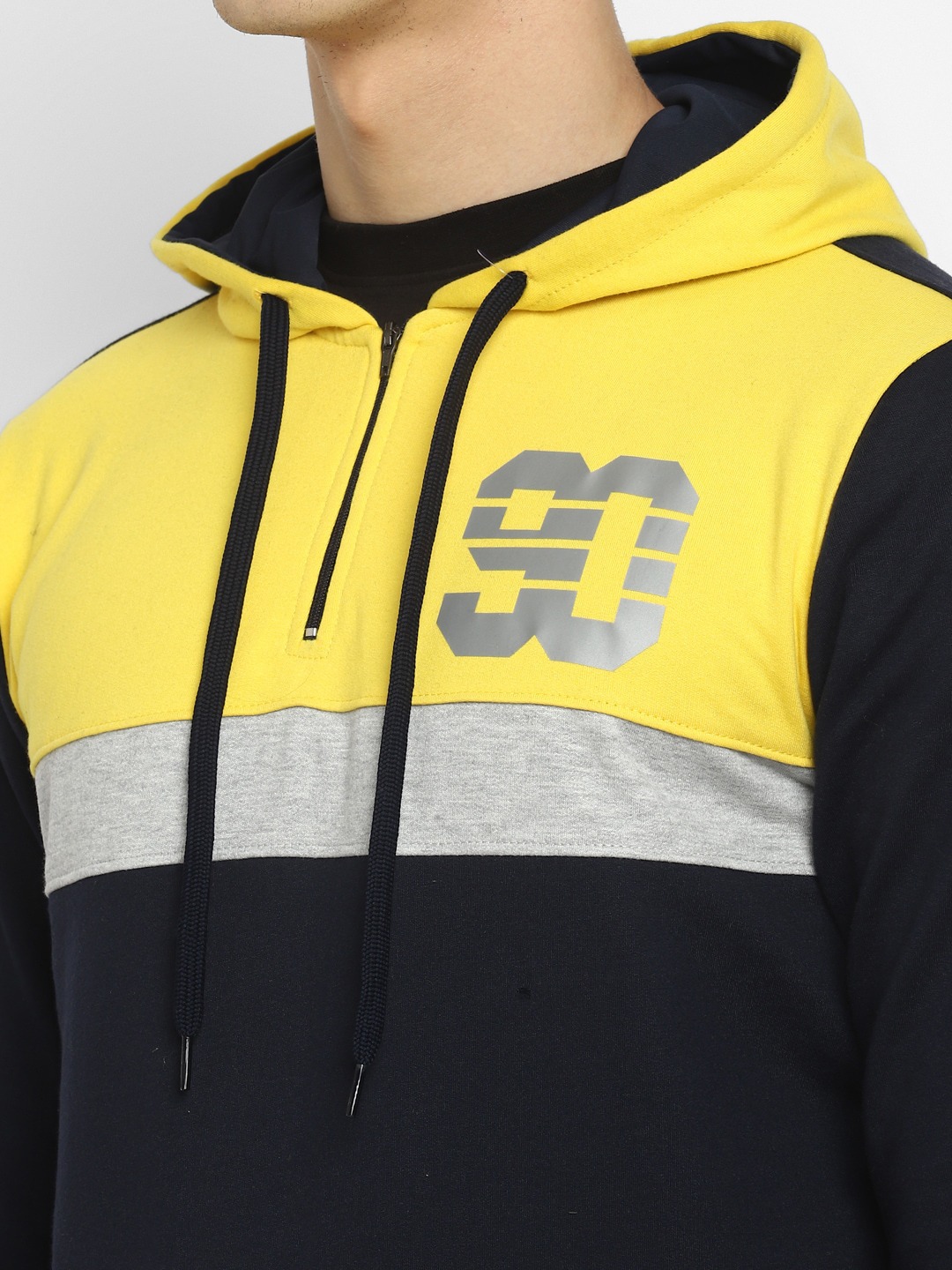 Clothing Tracksuits | OFF LIMITS Men Navy Blue & Yellow Colourblocked Hooded Tracksuit - YV05158