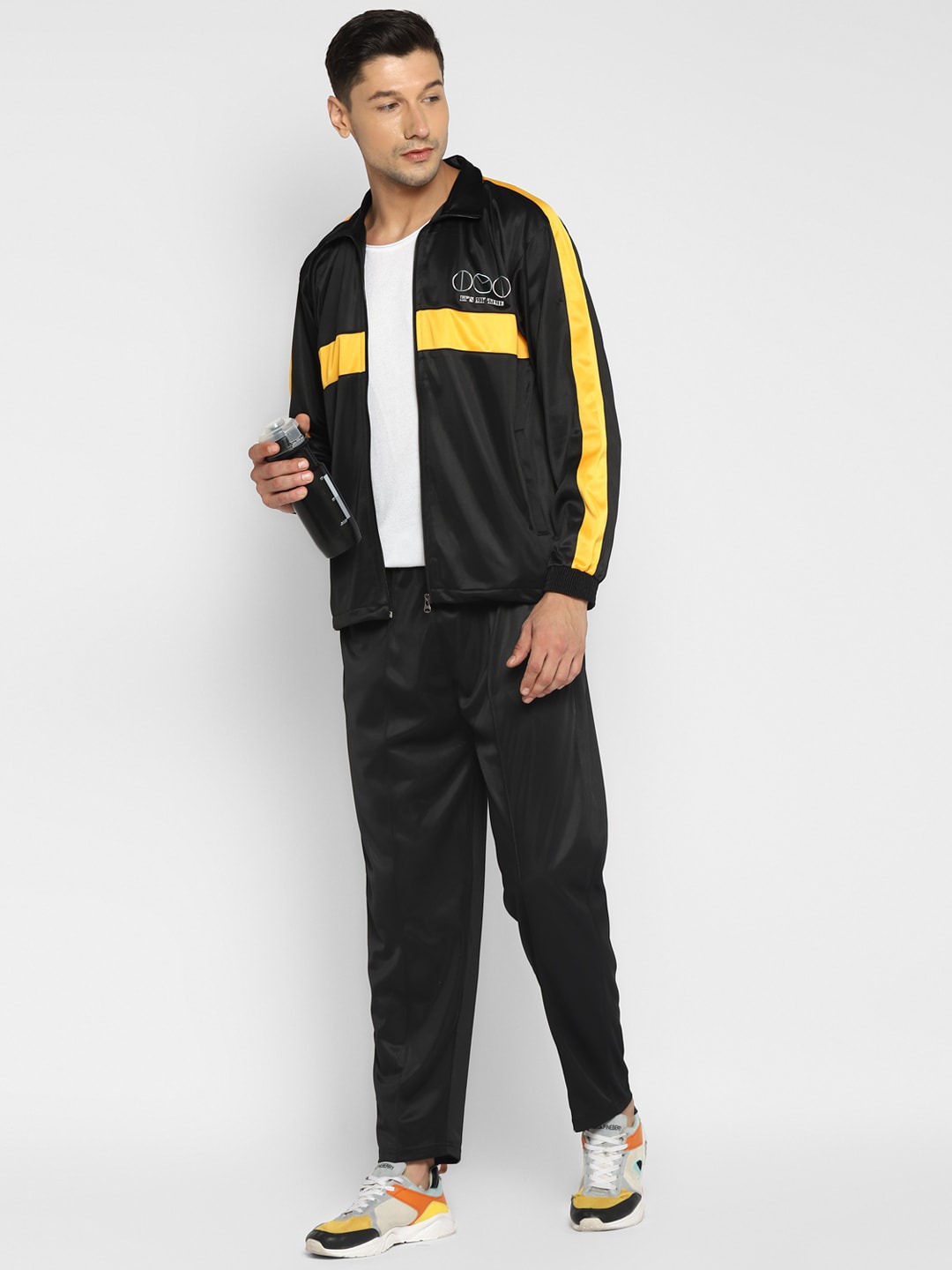 Clothing Tracksuits | IMT Men Black & Yellow Solid Tracksuit - JQ82433
