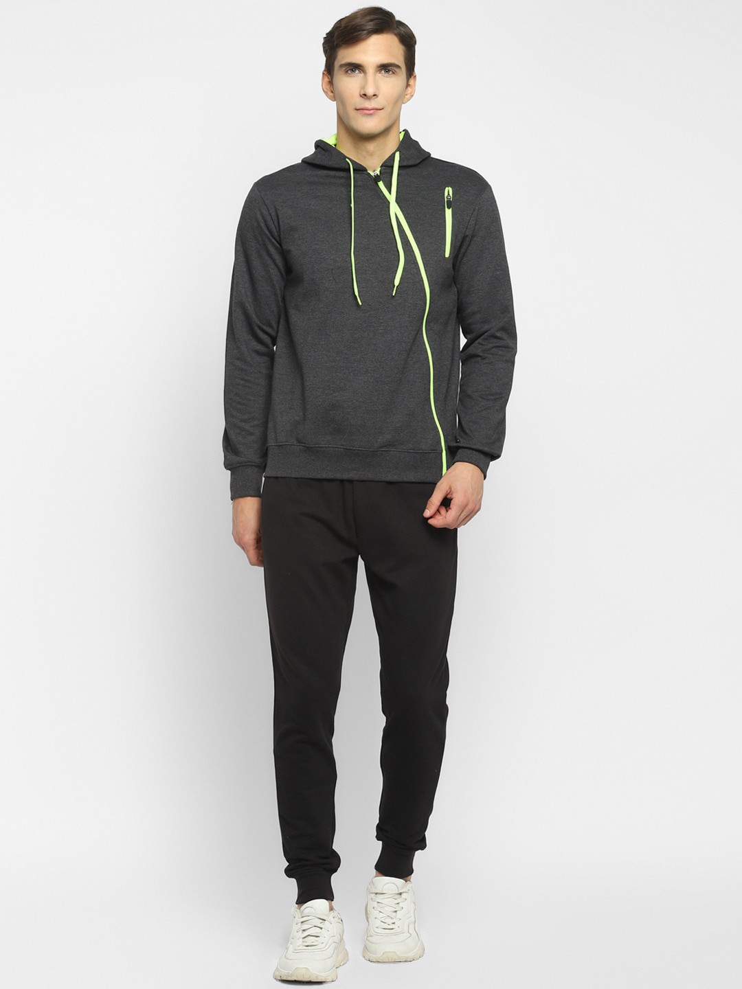Clothing Tracksuits | OFF LIMITS Men Charcoal Grey & Black Solid Track Suit - QB11188