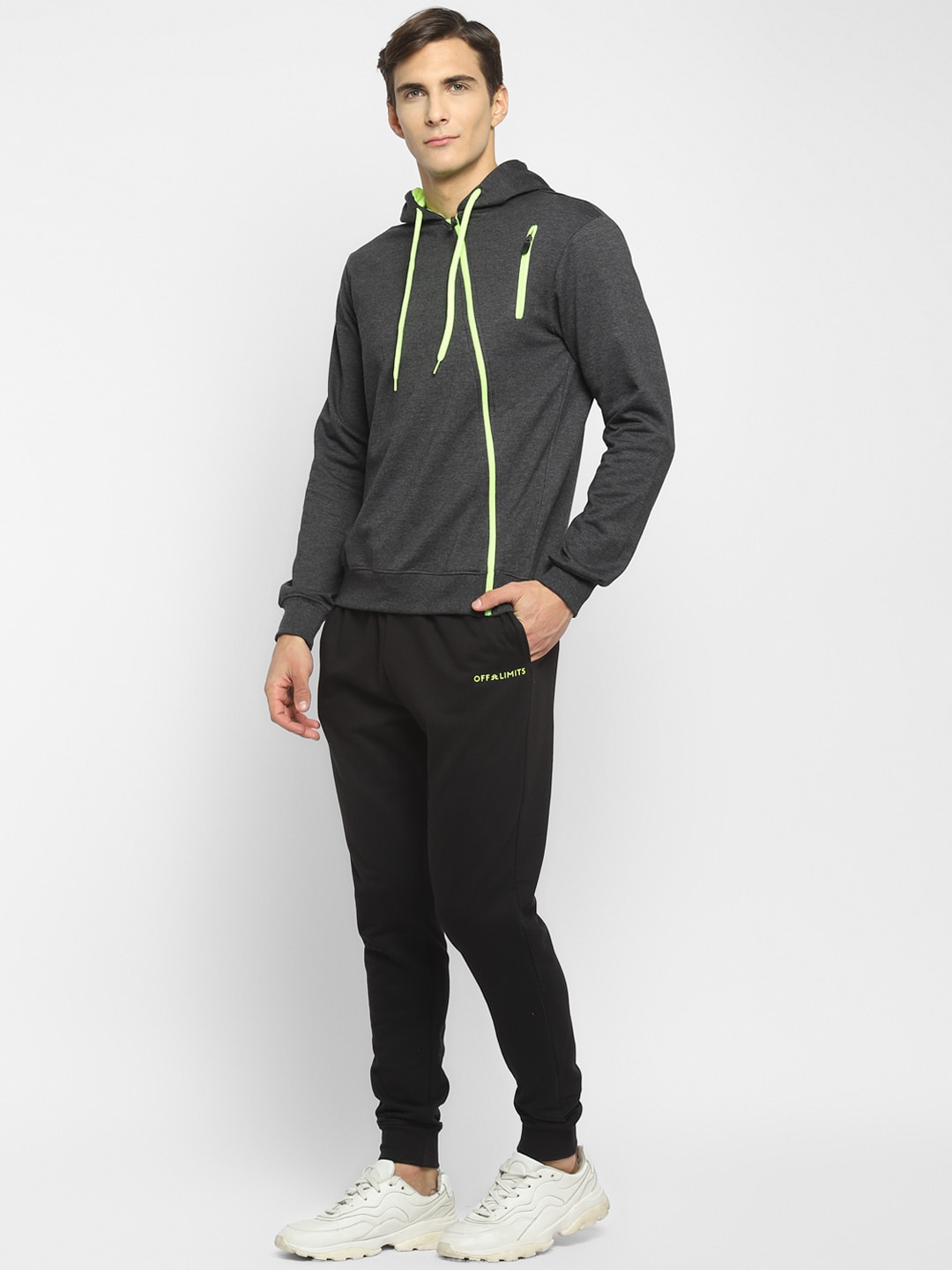 Clothing Tracksuits | OFF LIMITS Men Charcoal Grey & Black Solid Track Suit - QB11188