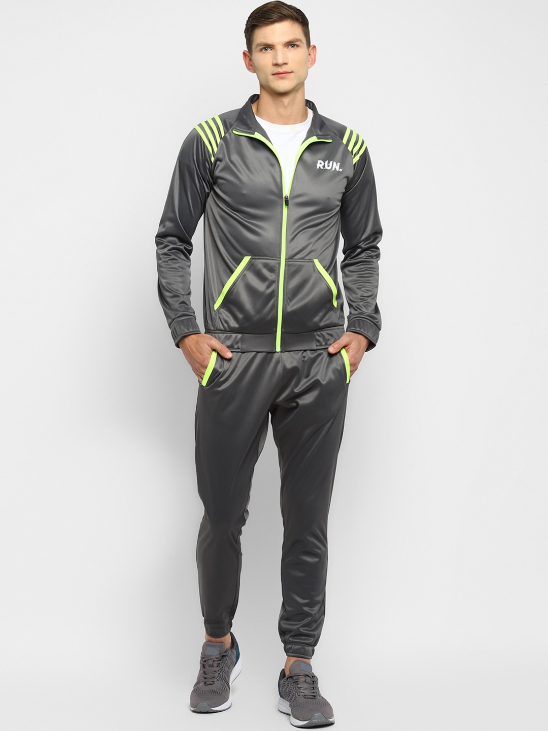 Clothing Tracksuits | Yuuki Mens Grey & Green Striped Track Suit - BV30995