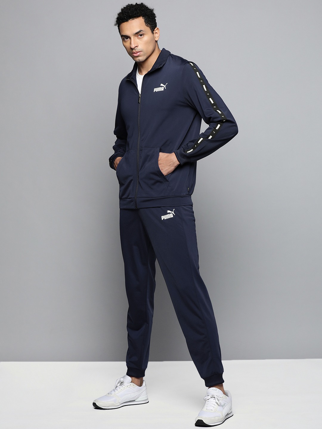 Clothing Tracksuits | Puma Men Navy Blue Solid Tape Tracksuit - DT24878