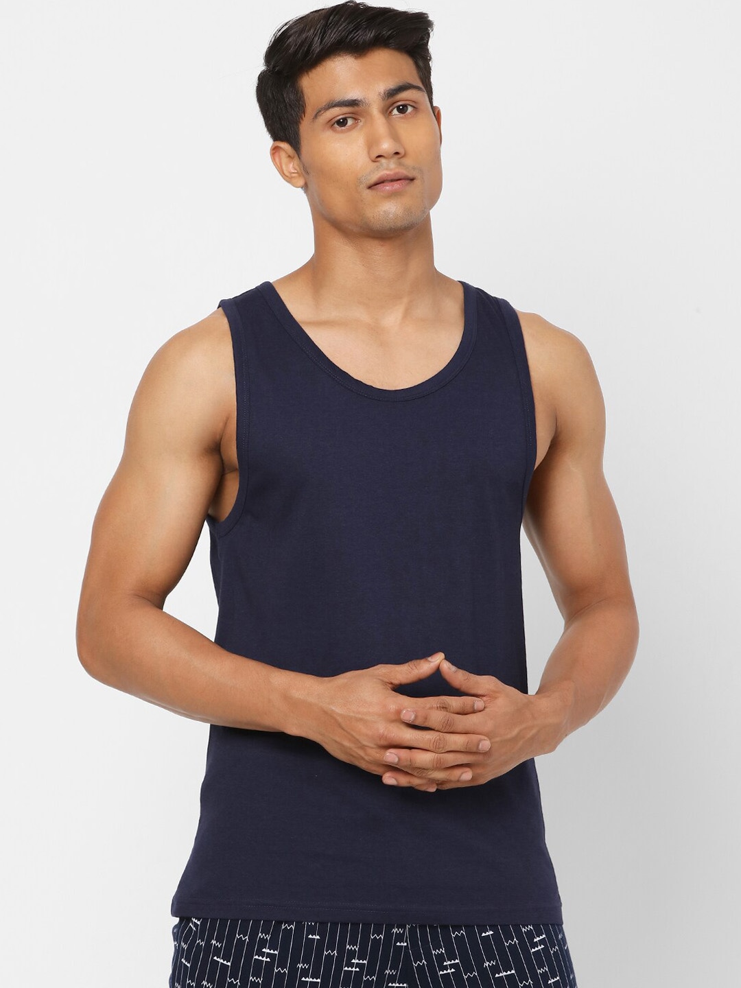 Clothing Innerwear Vests | Ajile by Pantaloons Men Navy Blue Innerwear Vest - UT83468