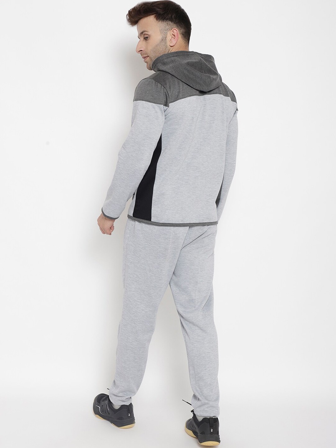 Clothing Tracksuits | CHKOKKO Men Grey Colourblocked Winter Hooded Tracksuit - CY45065