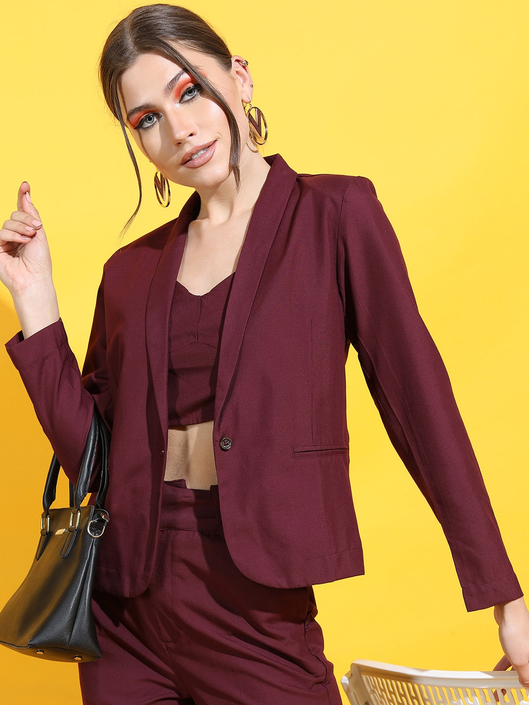 Clothing Blazers | Tokyo Talkies Women Maroon Solid Single-Breasted Formal Blazer - FU16478