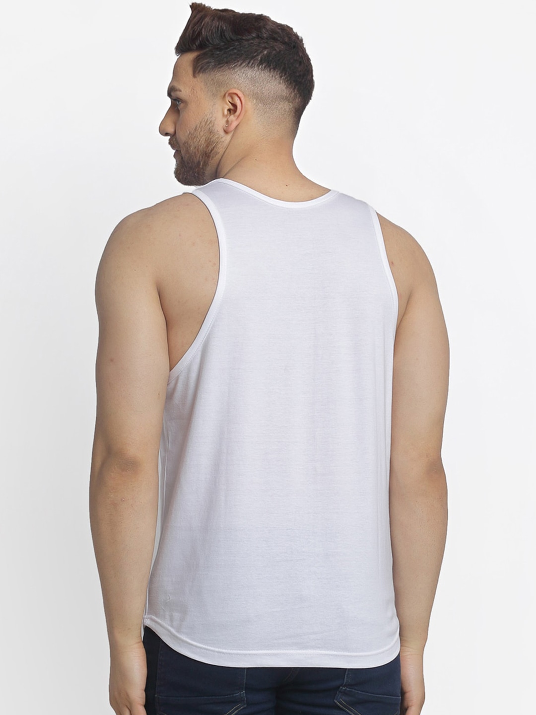 Clothing Innerwear Vests | Friskers Men White Printed Pure Cotton Gym Vest - OC15850