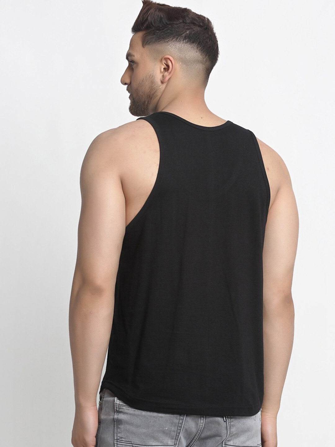 Clothing Innerwear Vests | Friskers Men Black Never Quite Apple Cut Sleeveless Cotton Gym Vest - ET39961