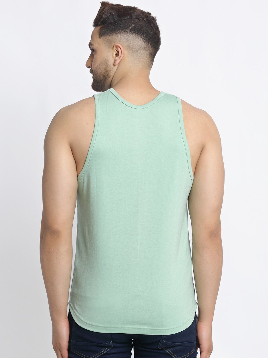 Clothing Innerwear Vests | Friskers Men Sea Green Printed Pure Cotton Innerwear Vests - AF19022
