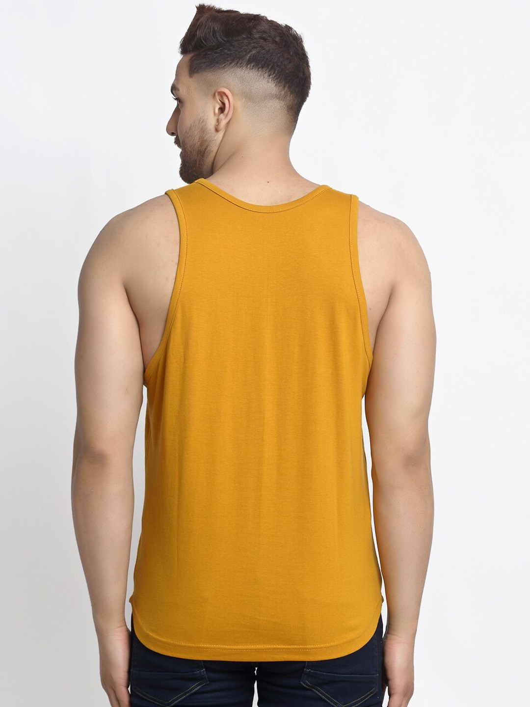Clothing Innerwear Vests | Friskers Men Gold-Colored & White Eat Sleep Printed Pure Cotton Innerwear Vest - EX82006