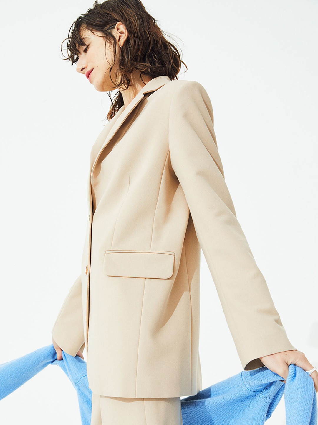 Clothing Blazers | H&M Women Beige Solid Single-Breasted Jacket - JS76722