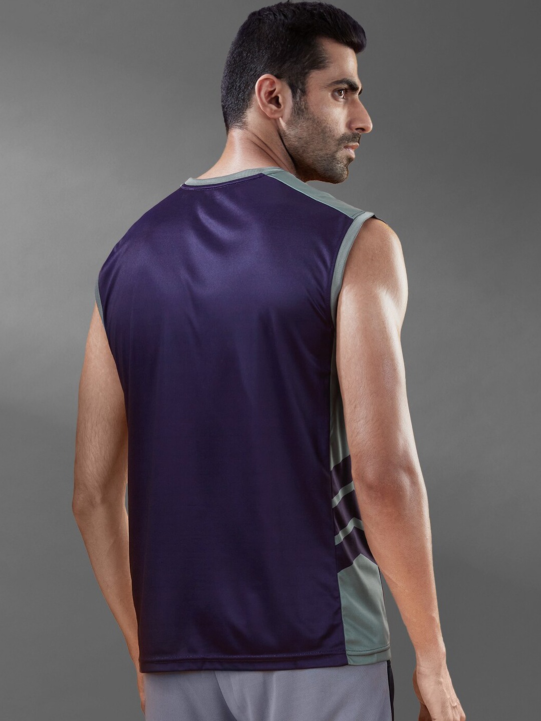 Clothing Innerwear Vests | The Souled Store Men Navy Blue & Grey Printed Cotton Gym Vest - ME30064