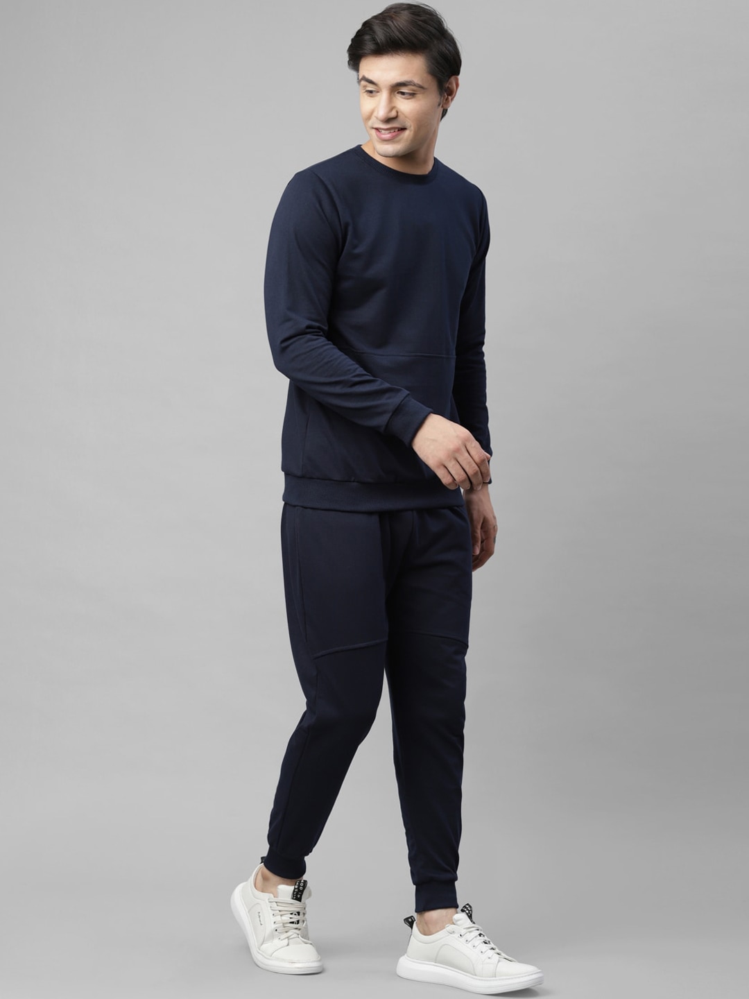 Clothing Tracksuits | Rigo Men Navy Blue Solid Cotton Athleisure Tracksuit - BX57202