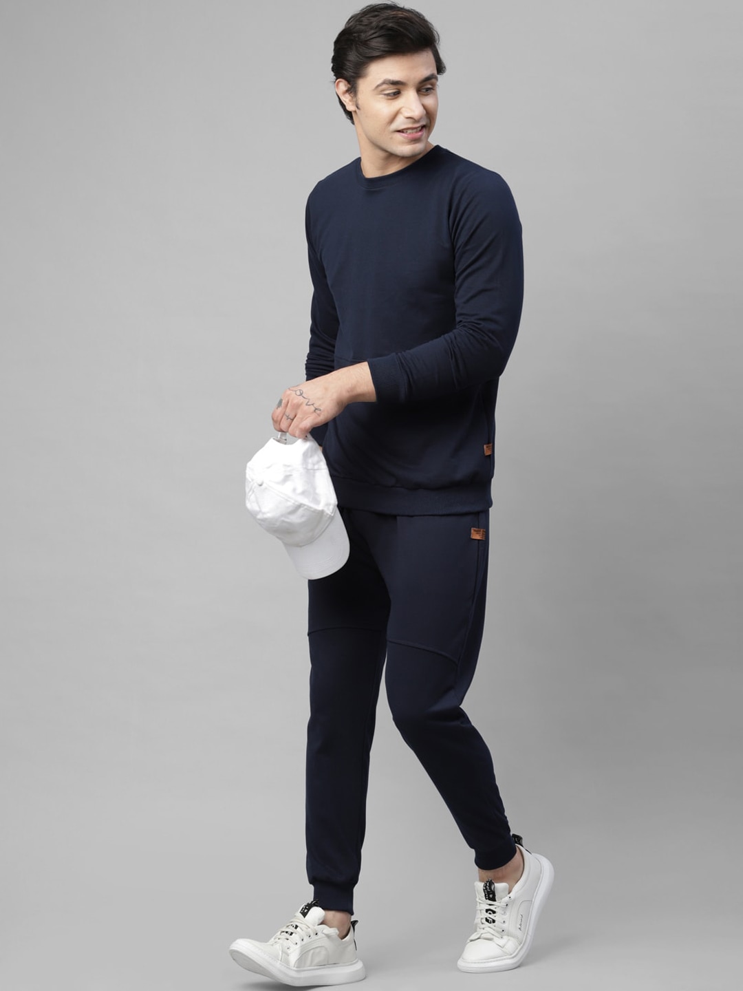 Clothing Tracksuits | Rigo Men Navy Blue Solid Cotton Athleisure Tracksuit - BX57202