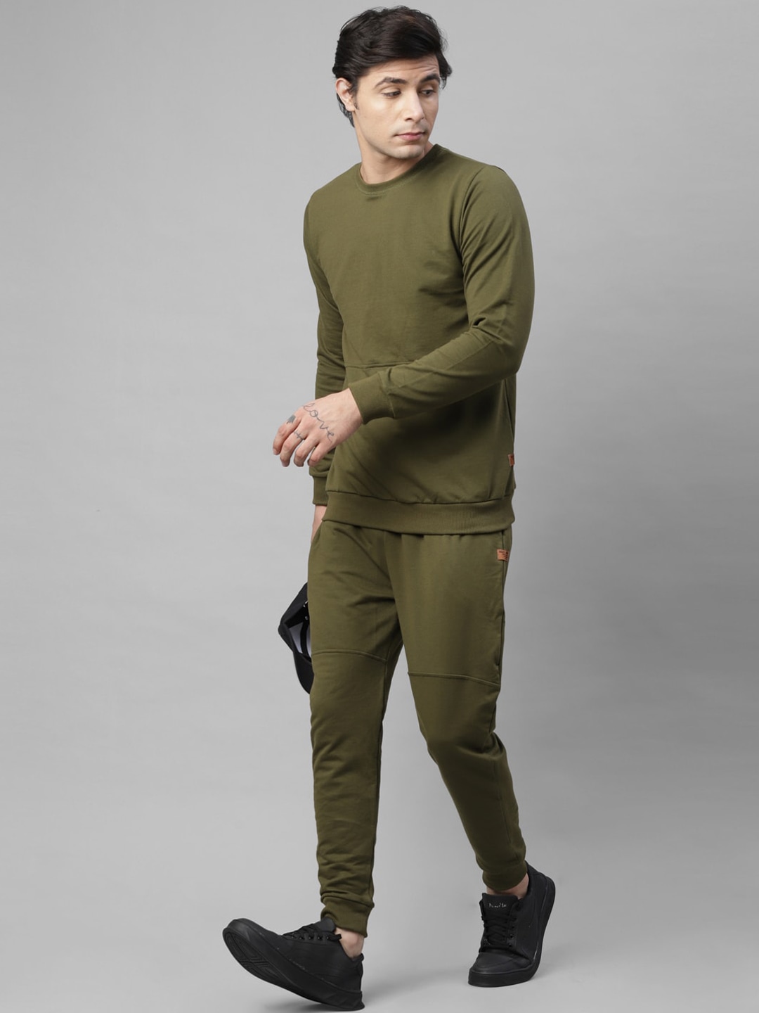 Clothing Tracksuits | Rigo Men Olive Green Solid Cotton Tracksuit - OU66099