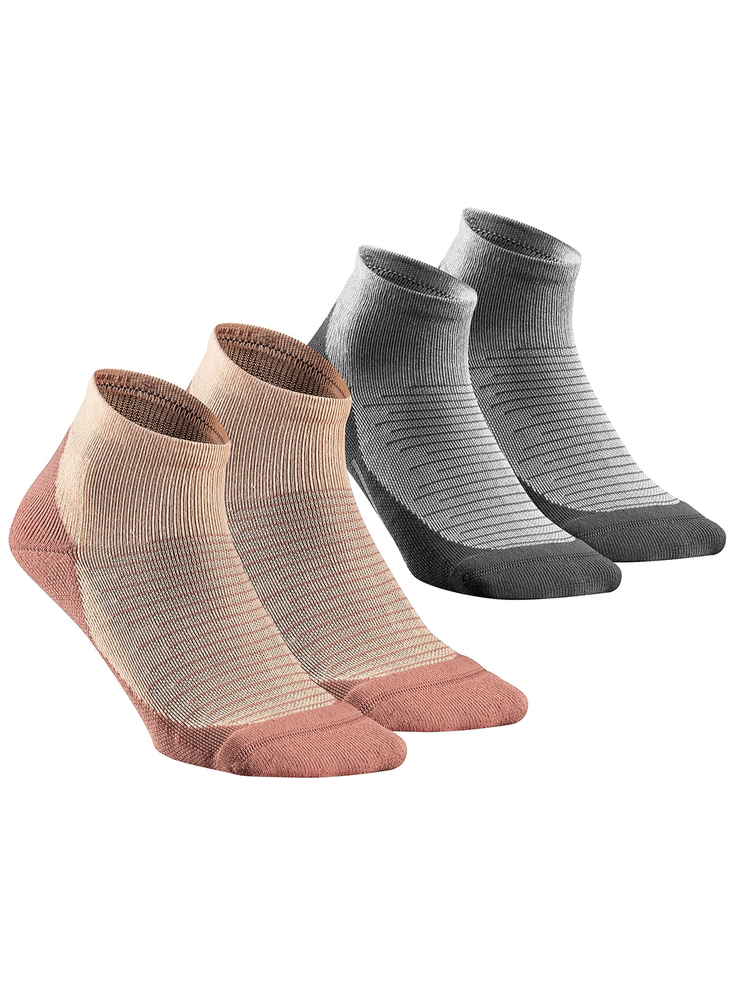 Accessories Socks | Quechua By Decathlon Coral & Grey Set Of 2 Self Design Hike 100 Socks - XH43091
