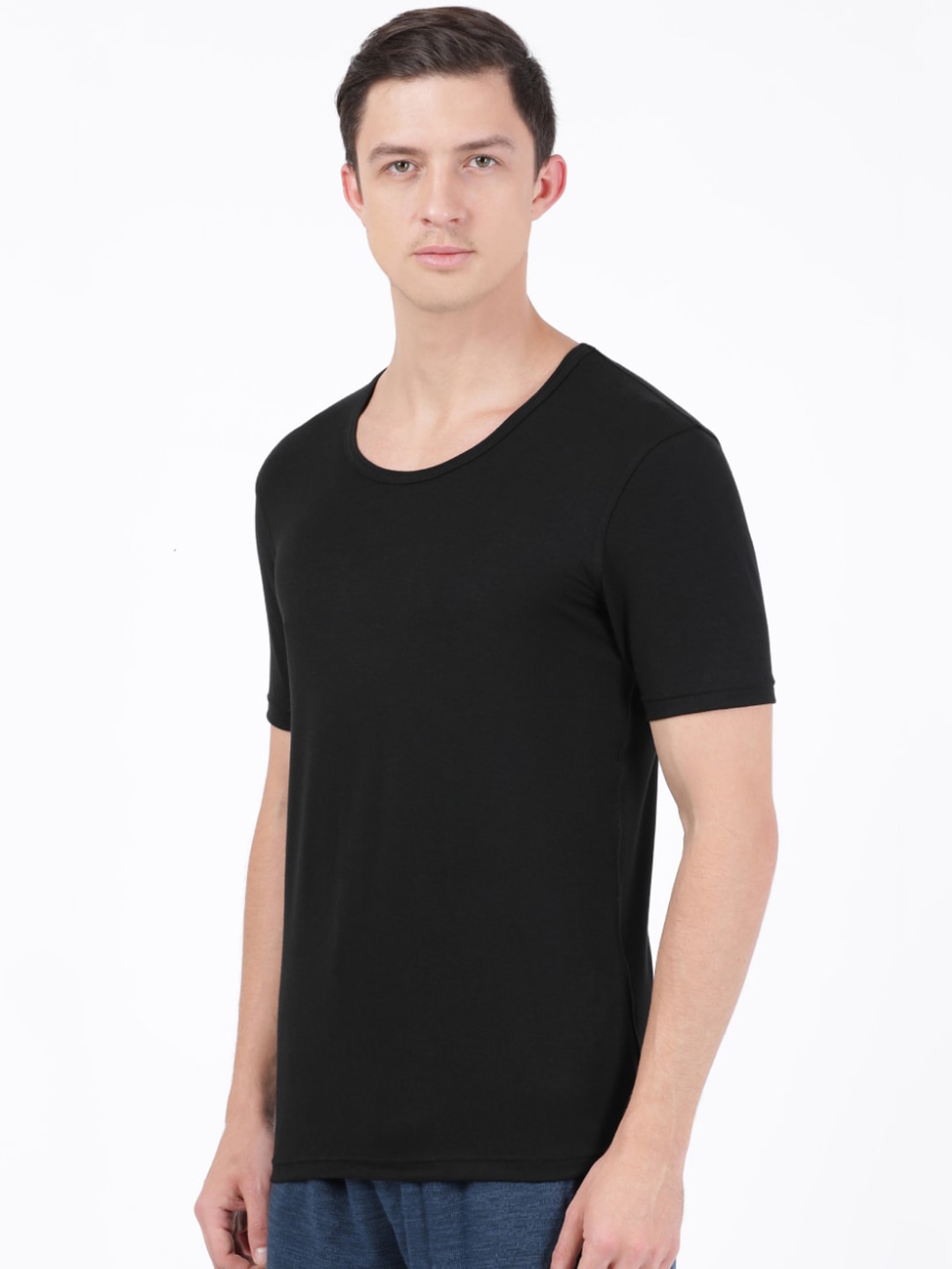 Clothing Innerwear Vests | Jockey Men Black Solid Half Sleeve Thermal Innerwear Vest - UK13435