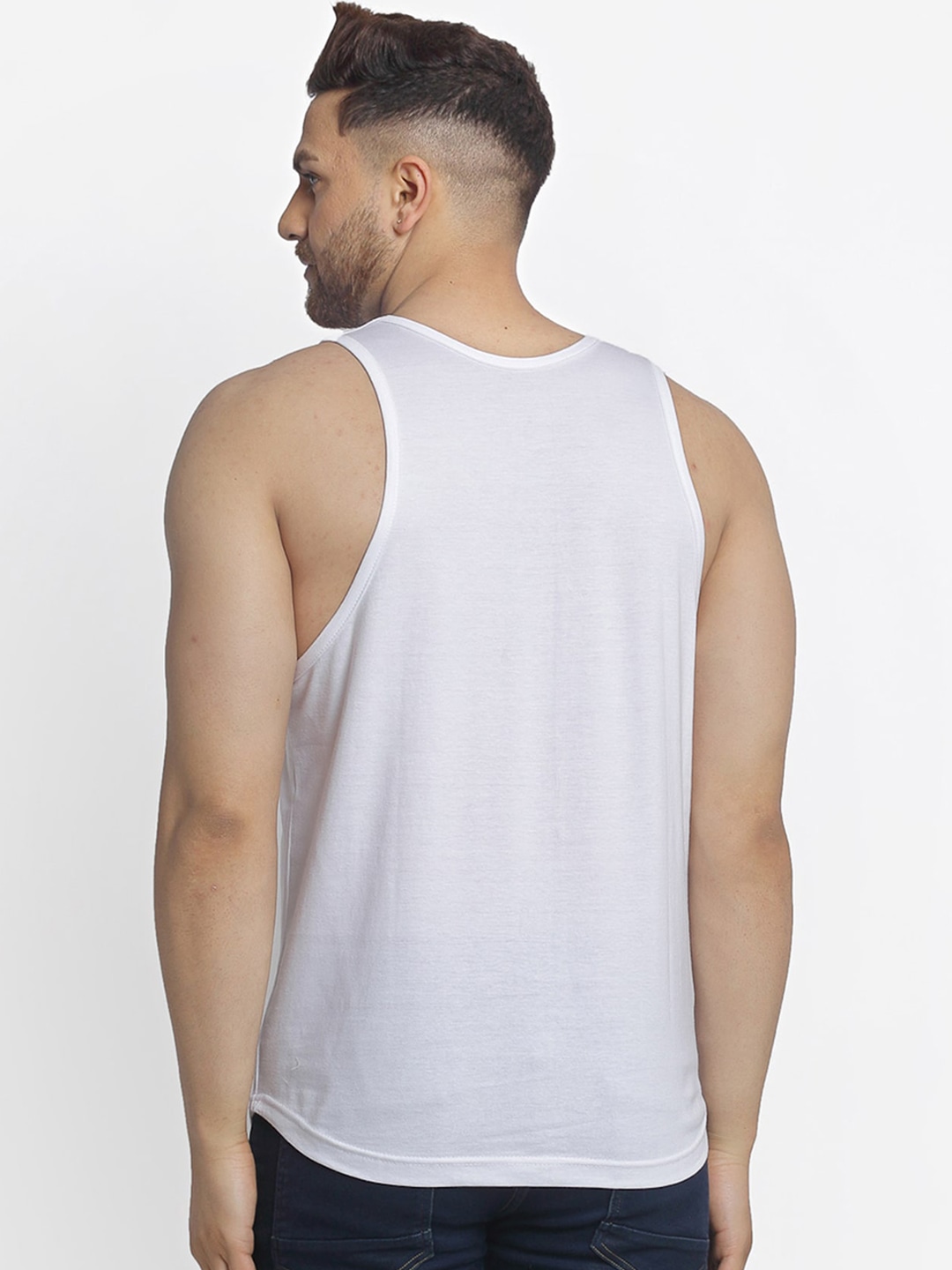 Clothing Innerwear Vests | Friskers Men White & Black Printed Cotton Apple Cut Gym Vest - WS99174