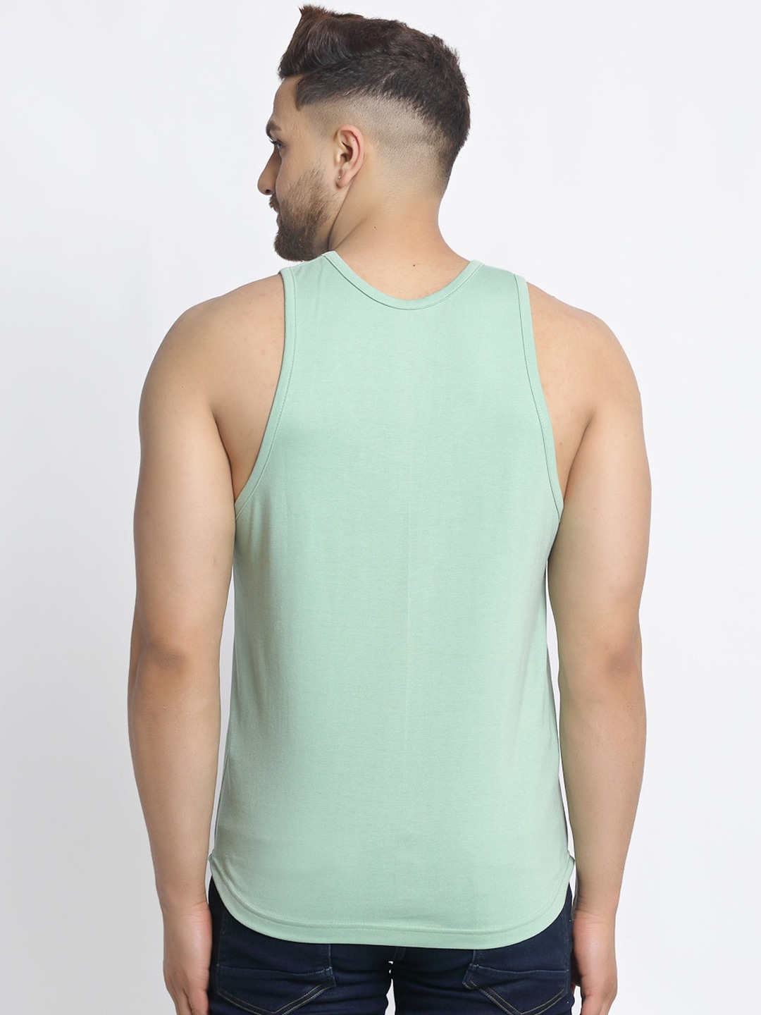 Clothing Innerwear Vests | Friskers Men Green & Black Printed Cotton Apple Cut Gym Vest - UR53991