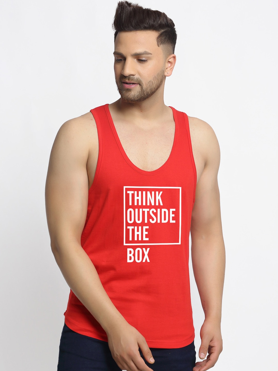 Clothing Innerwear Vests | Friskers Men Red Printed Pure Cotton Gym Vest - MQ48081