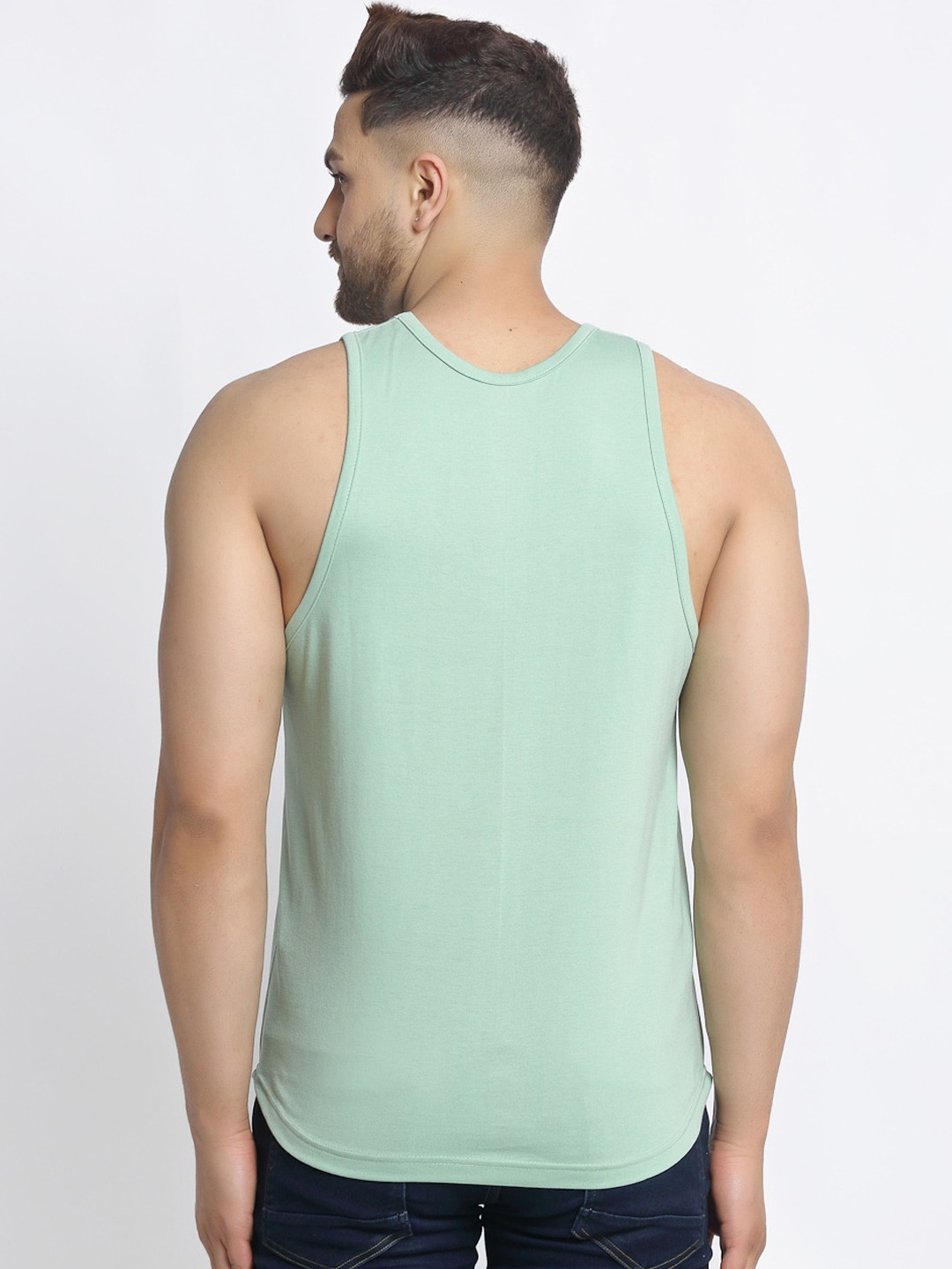 Clothing Innerwear Vests | Friskers Men Green Printed Pure Cotton Gym Vest - VY96211
