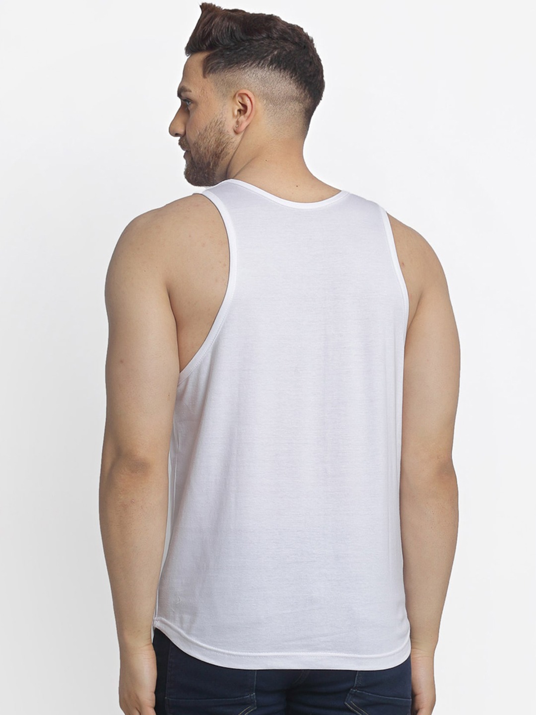 Clothing Innerwear Vests | Friskers Men White & Black Printed Cotton Apple Cut Gym Vest - PU26977