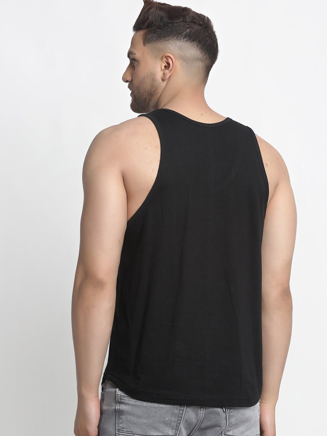 Clothing Innerwear Vests | Friskers Men Black & White Printed Cotton Apple Cut Gym Vest - CT12513