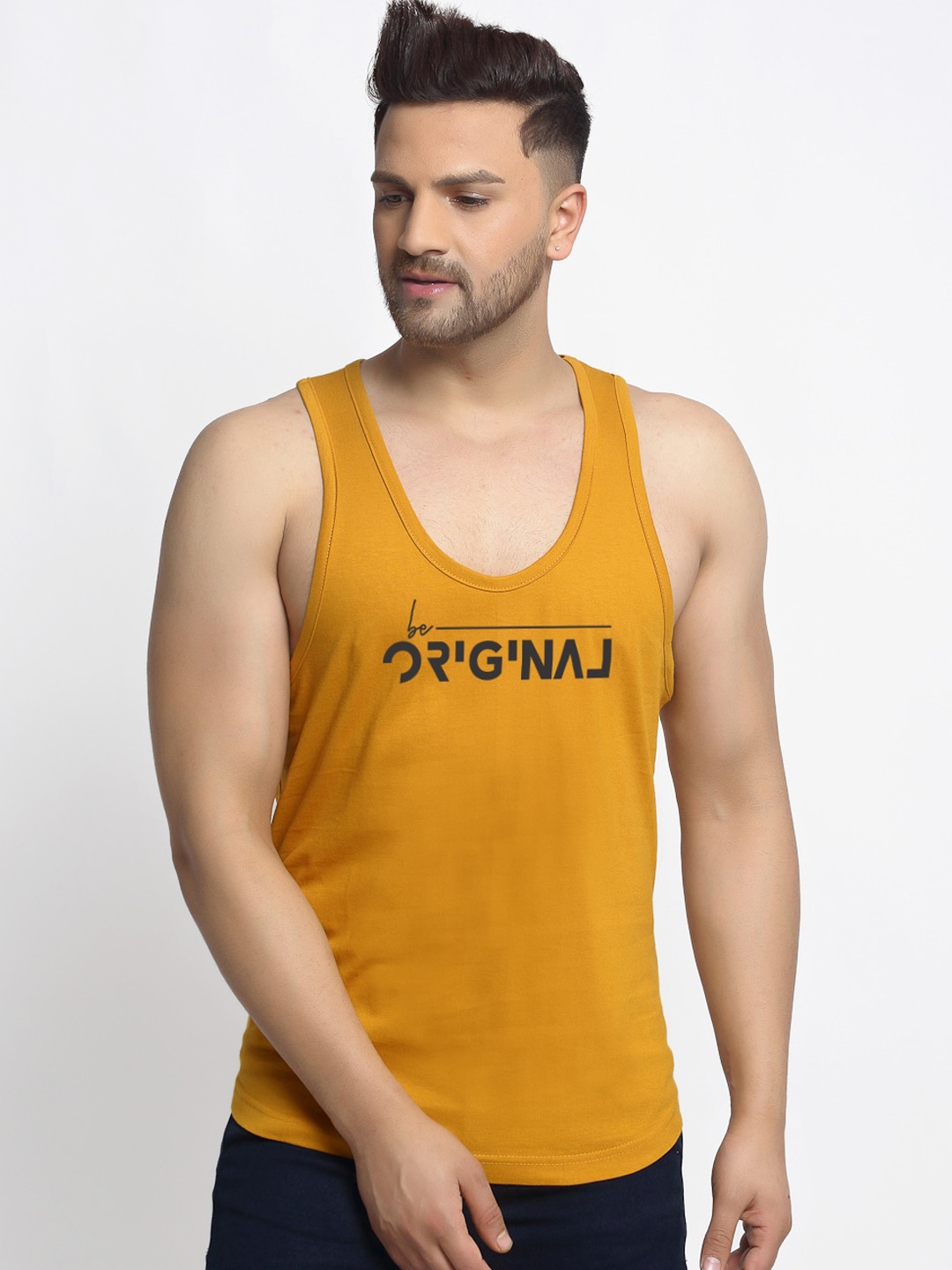 Clothing Innerwear Vests | Friskers Men Gold Printed Pure Cotton Innerwear Vest C107-26-S - FH58581