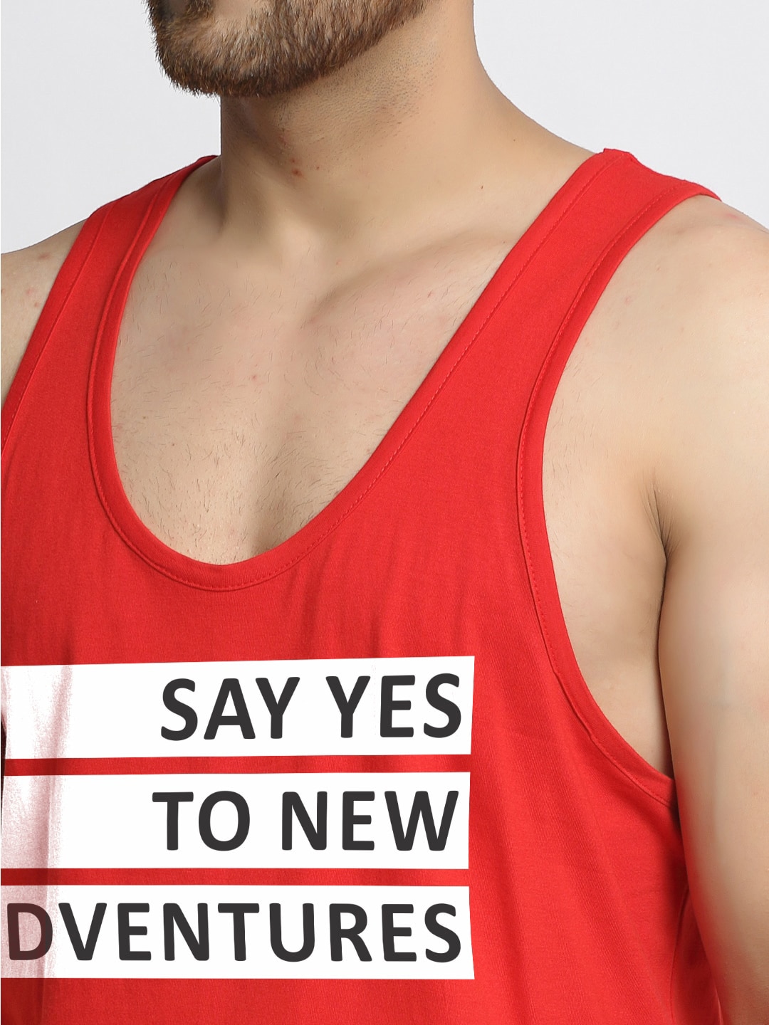 Clothing Innerwear Vests | Friskers Men Red & White Printed Cotton Apple Cut Gym Vest - HS75497