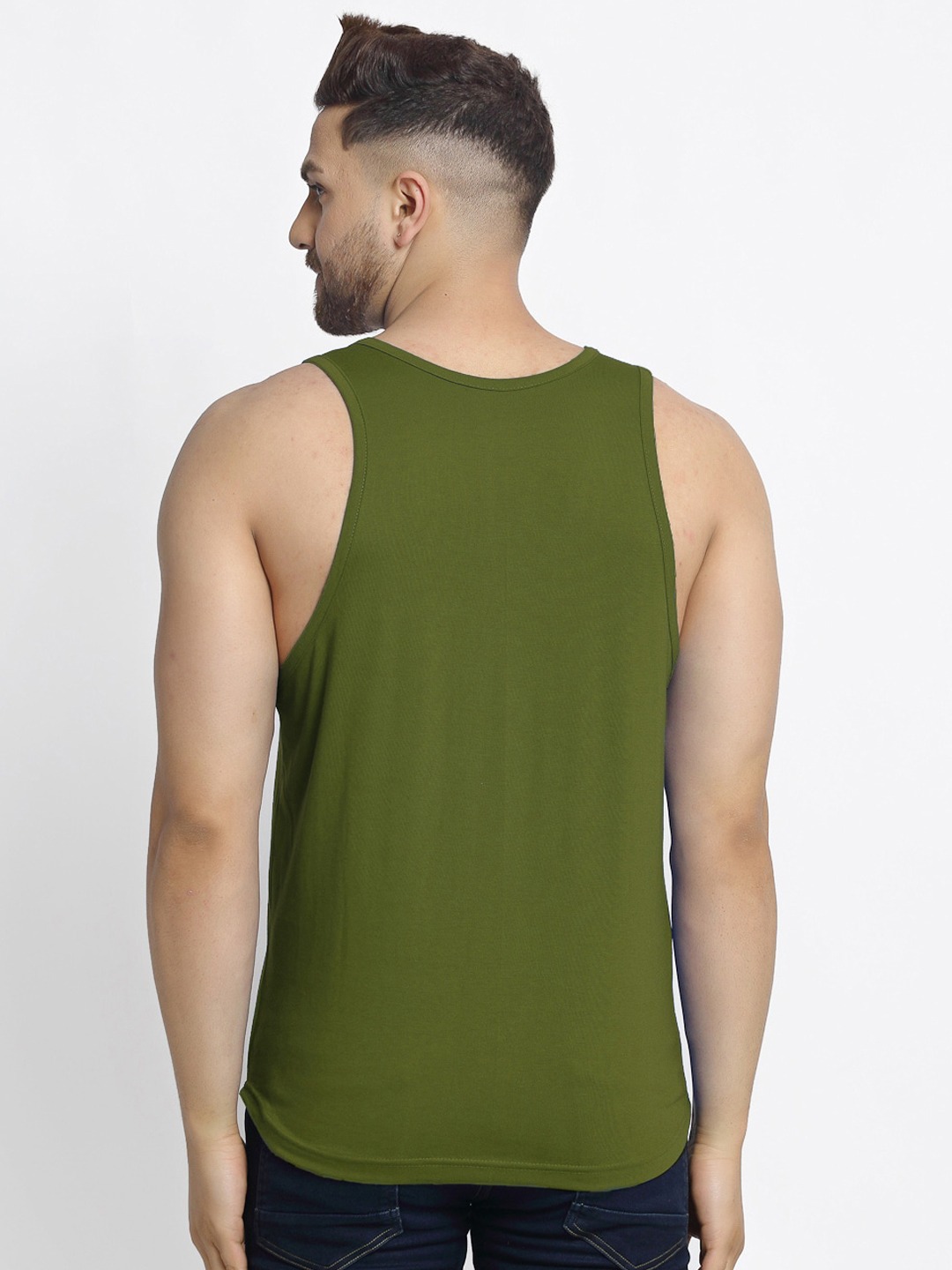 Clothing Innerwear Vests | Friskers Men Olive Green Smiley Printed Pure Cotton Gym Vest - XB95433